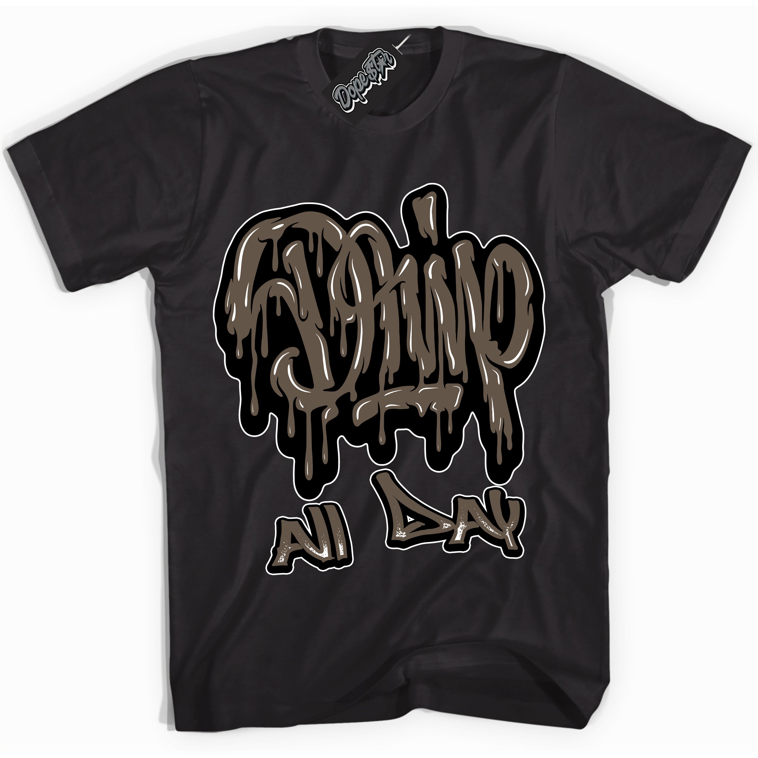 Cool Black Shirt with “Drip All Day” design that perfectly matches the Mocha Palomino 1s Jordans.