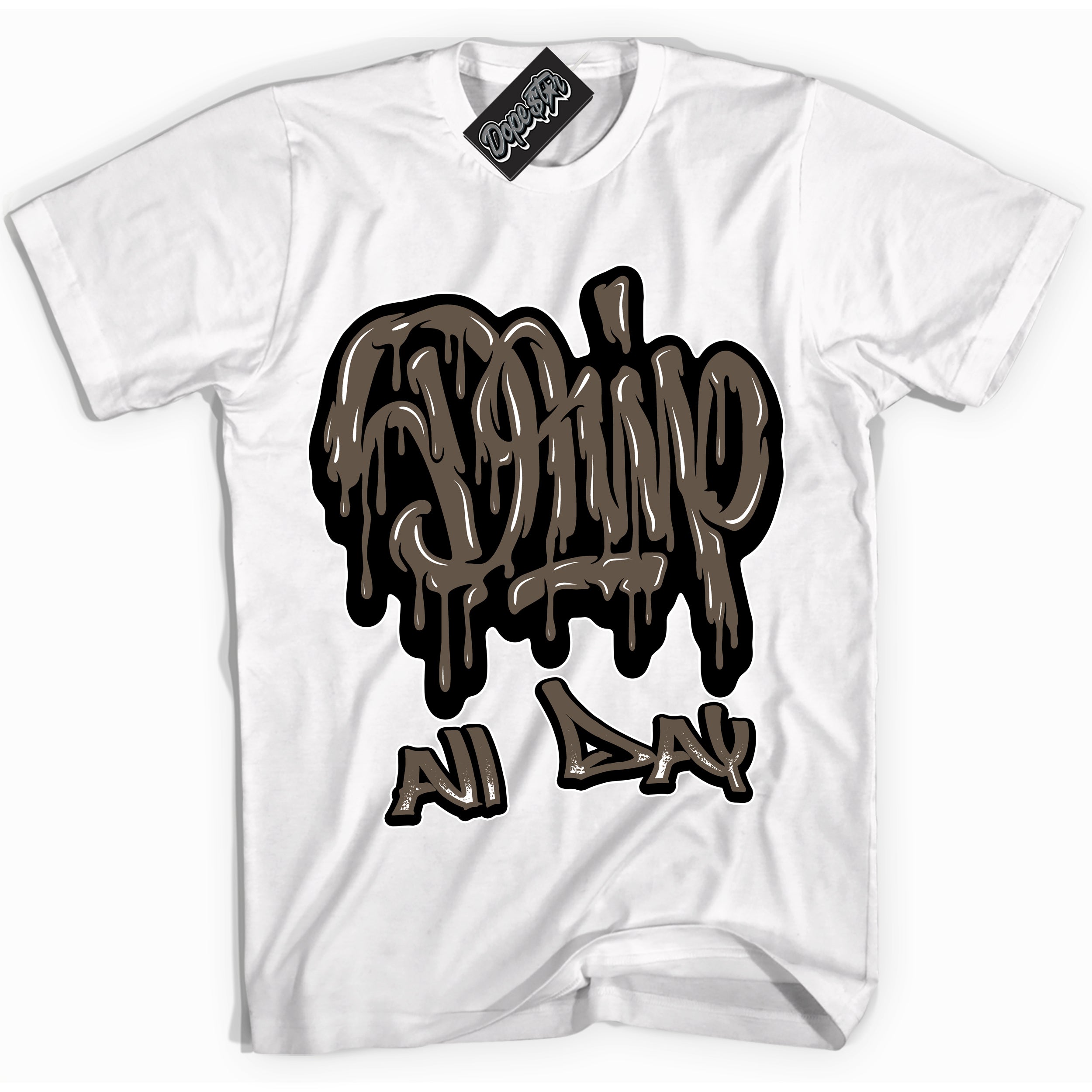 Cool White Shirt with “Drip All Day” design that perfectly matches the Mocha Palomino 1s Jordans.