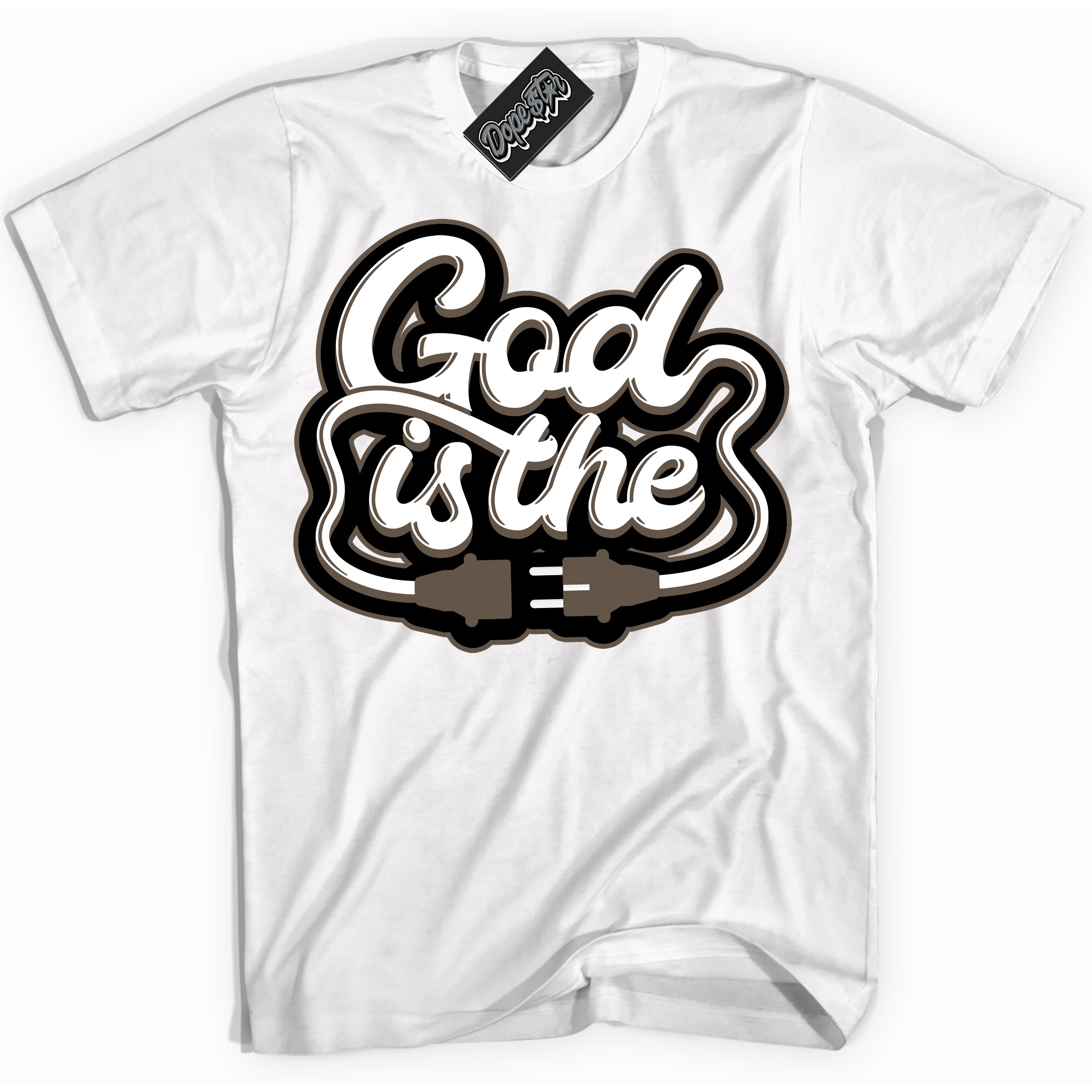 Cool White Shirt with “God Is The” design that perfectly matches the Mocha Palomino 1s Jordans.