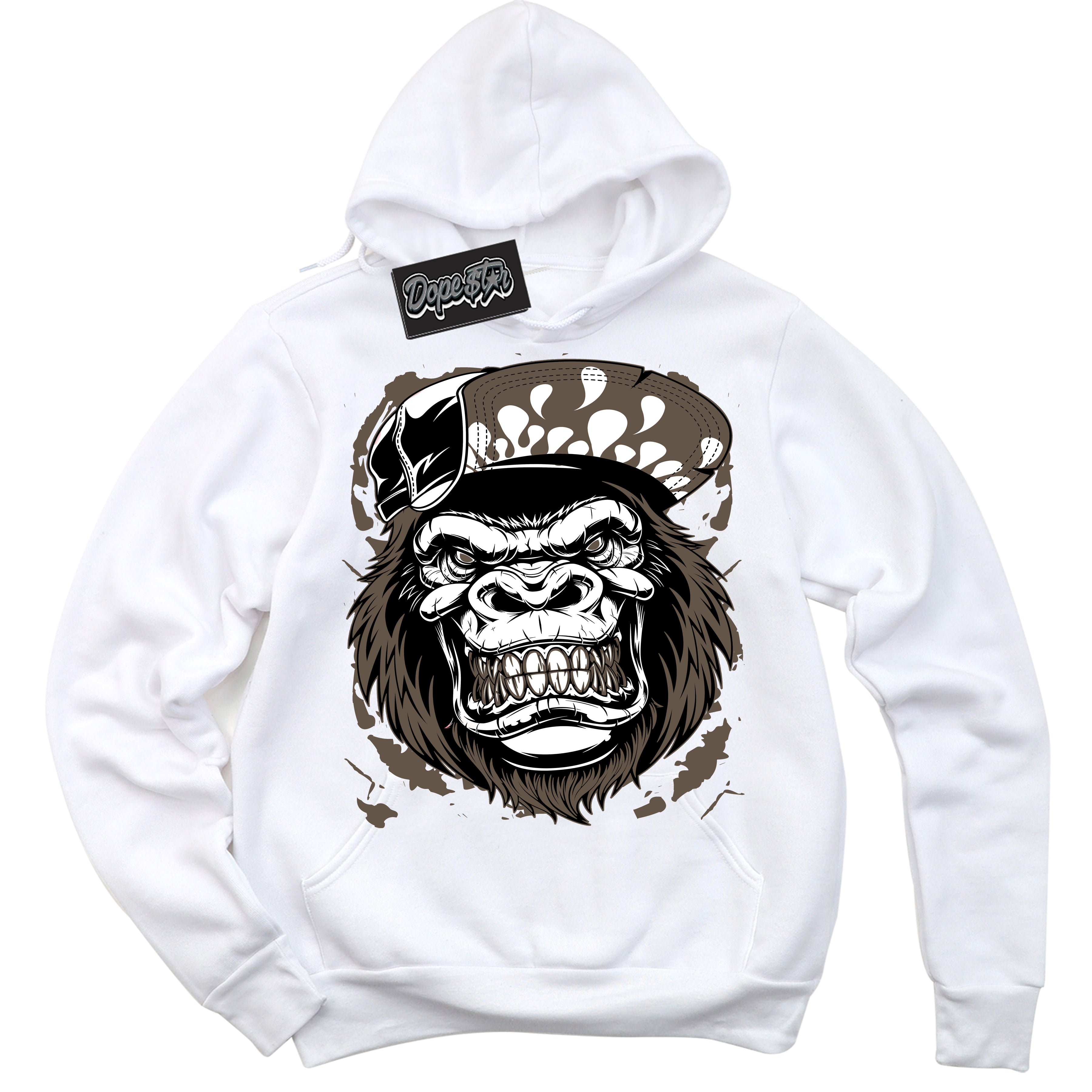 Cool White Hoodie with “Gorilla Beast” design that Perfectly Matches Mocha Palomino 1s Jordans.