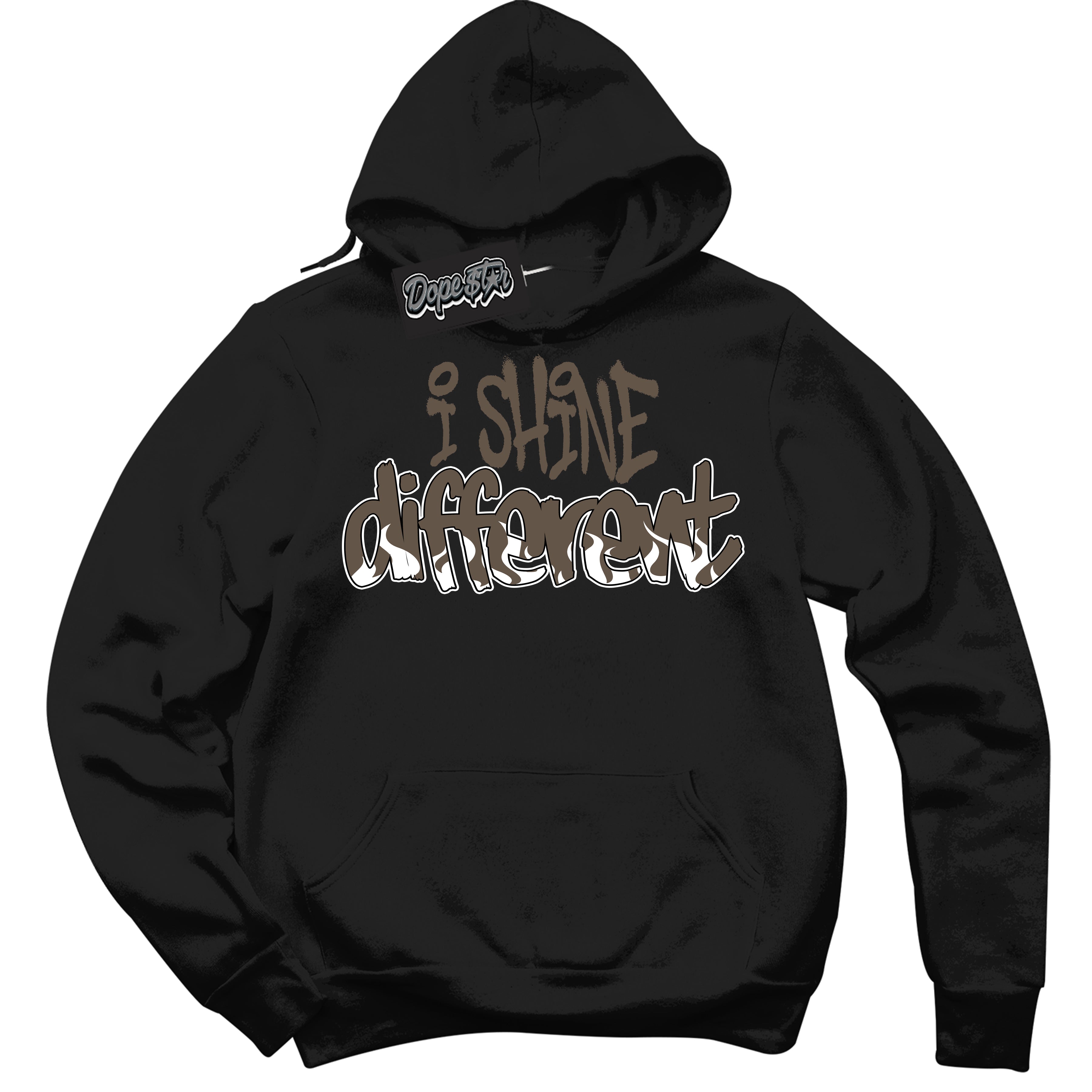 Cool Black Hoodie with “I Shine Different” design that Perfectly Matches Mocha Palomino 1s Jordans.