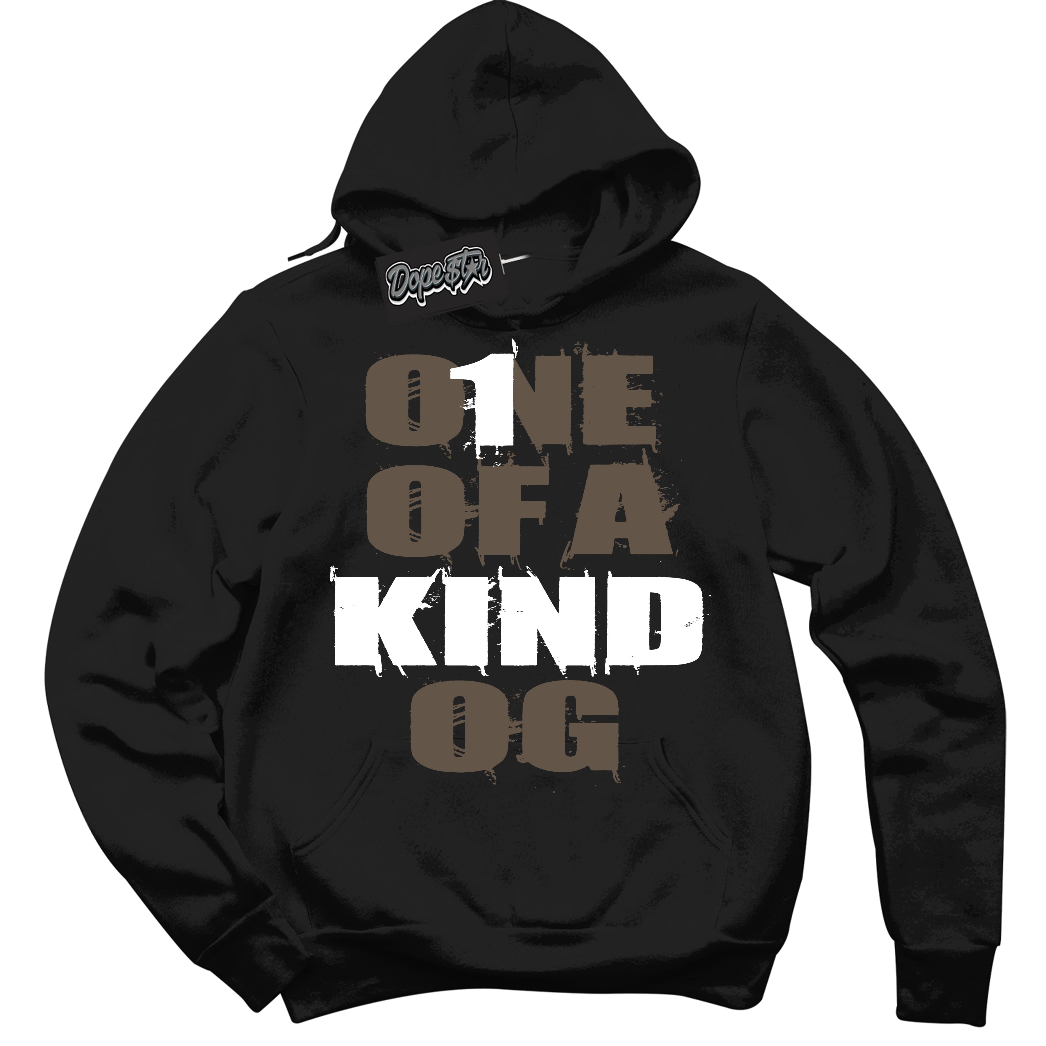 Cool Black Hoodie with “One Of A Kind” design that Perfectly Matches Mocha Palomino 1s Jordans.