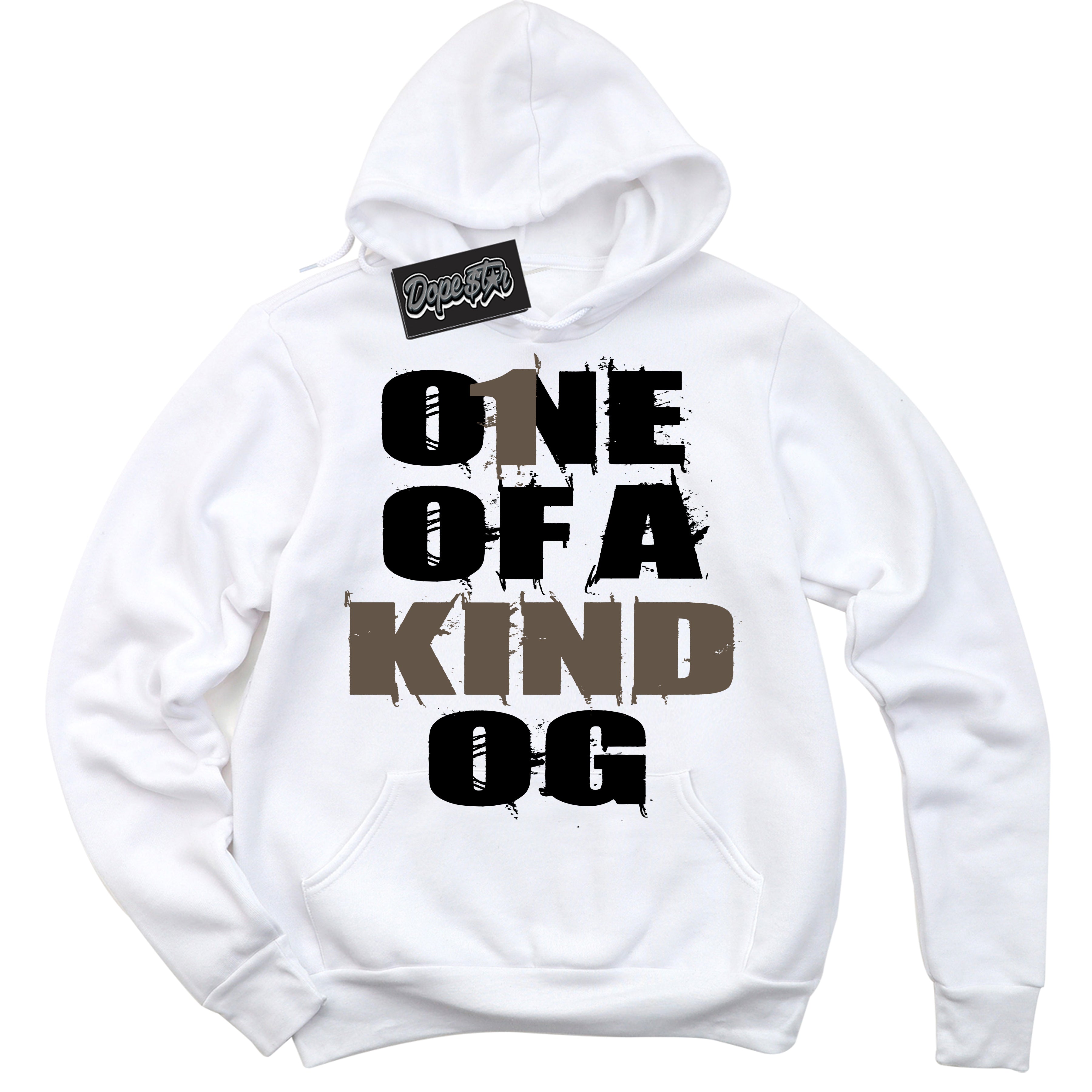 Cool White Hoodie with “One Of A Kind” design that Perfectly Matches Mocha Palomino 1s Jordans.