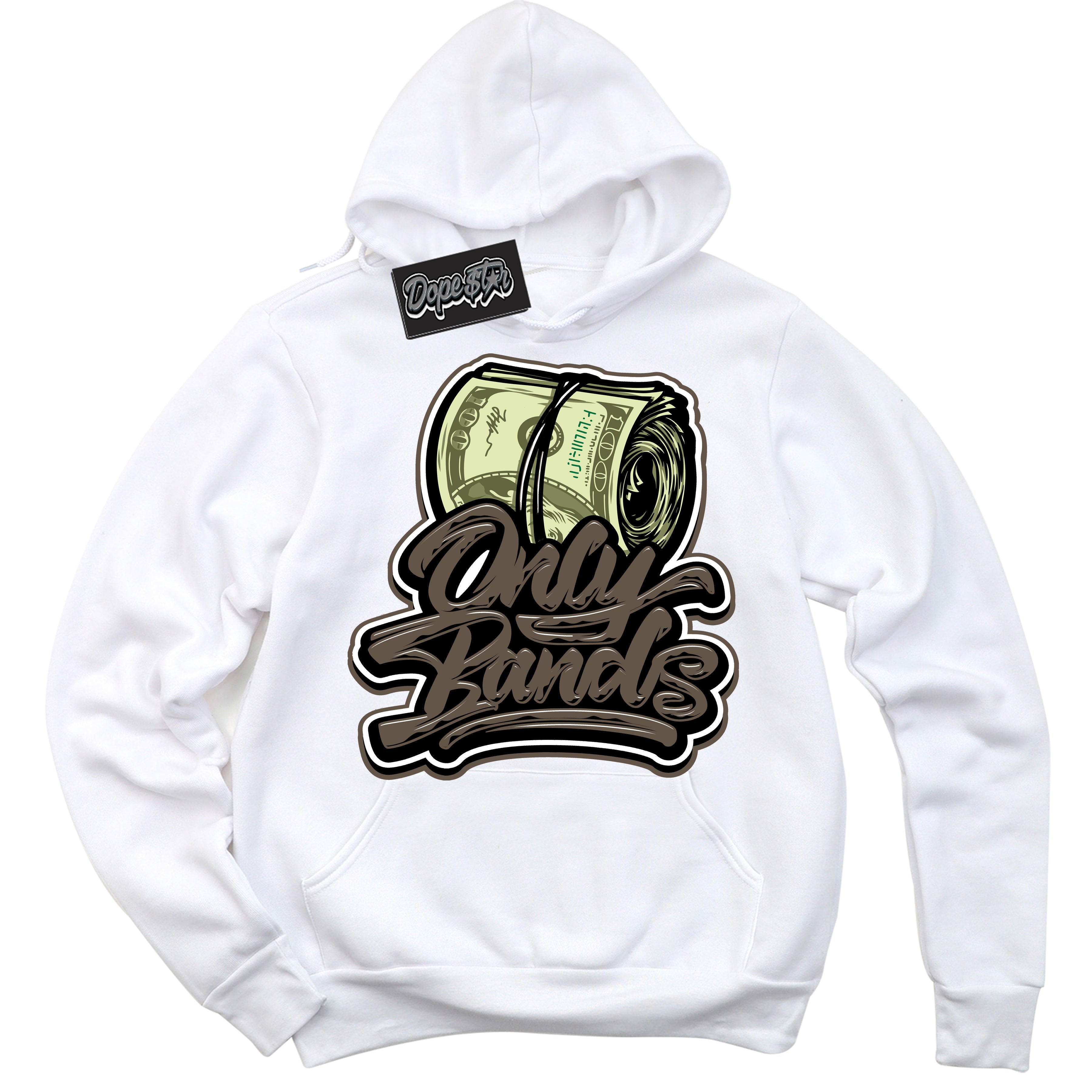 Cool White Hoodie with “Only Bands” design that Perfectly Matches Mocha Palomino 1s Jordans.