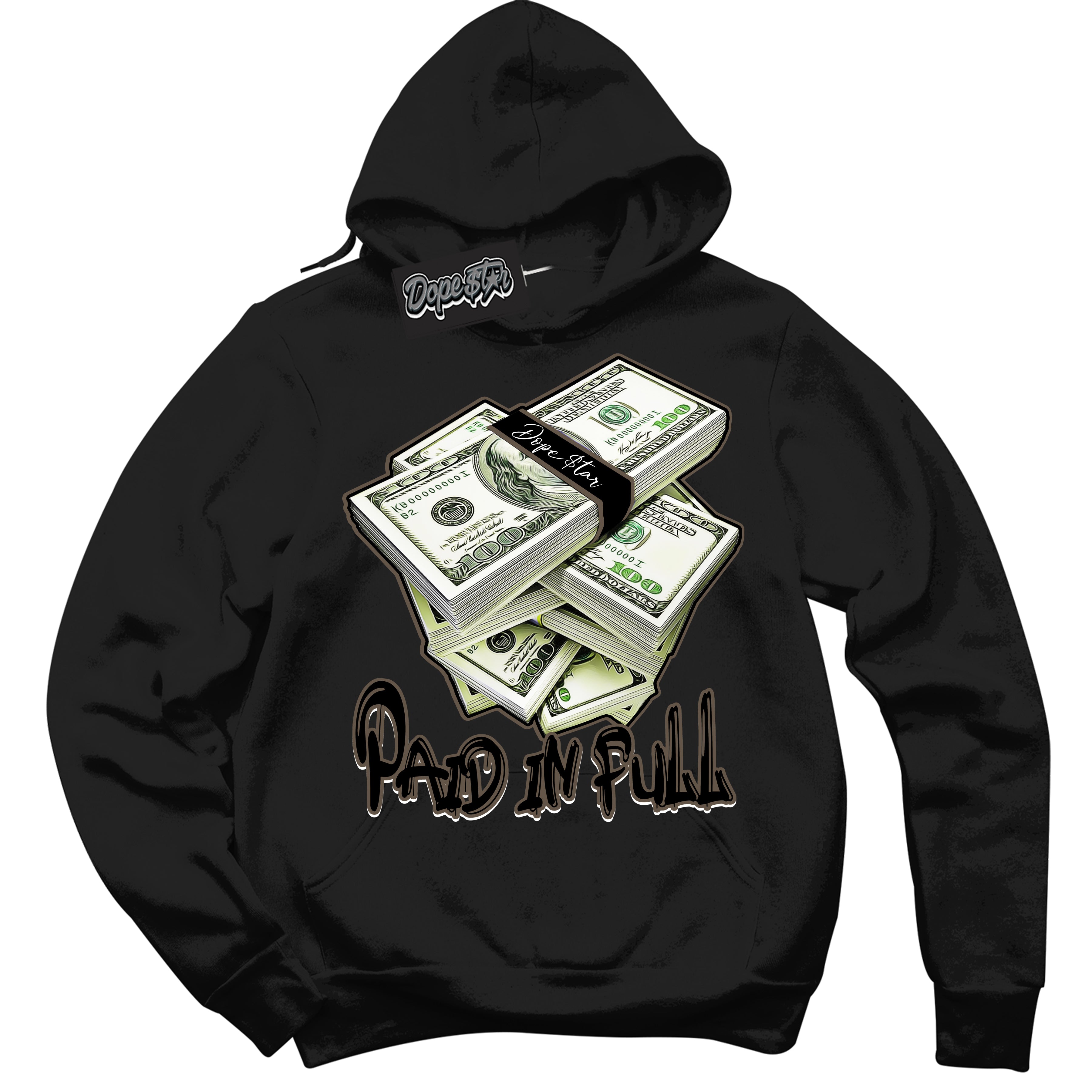 Cool Black Hoodie with “Paid In Full” design that Perfectly Matches Mocha Palomino 1s Jordans.