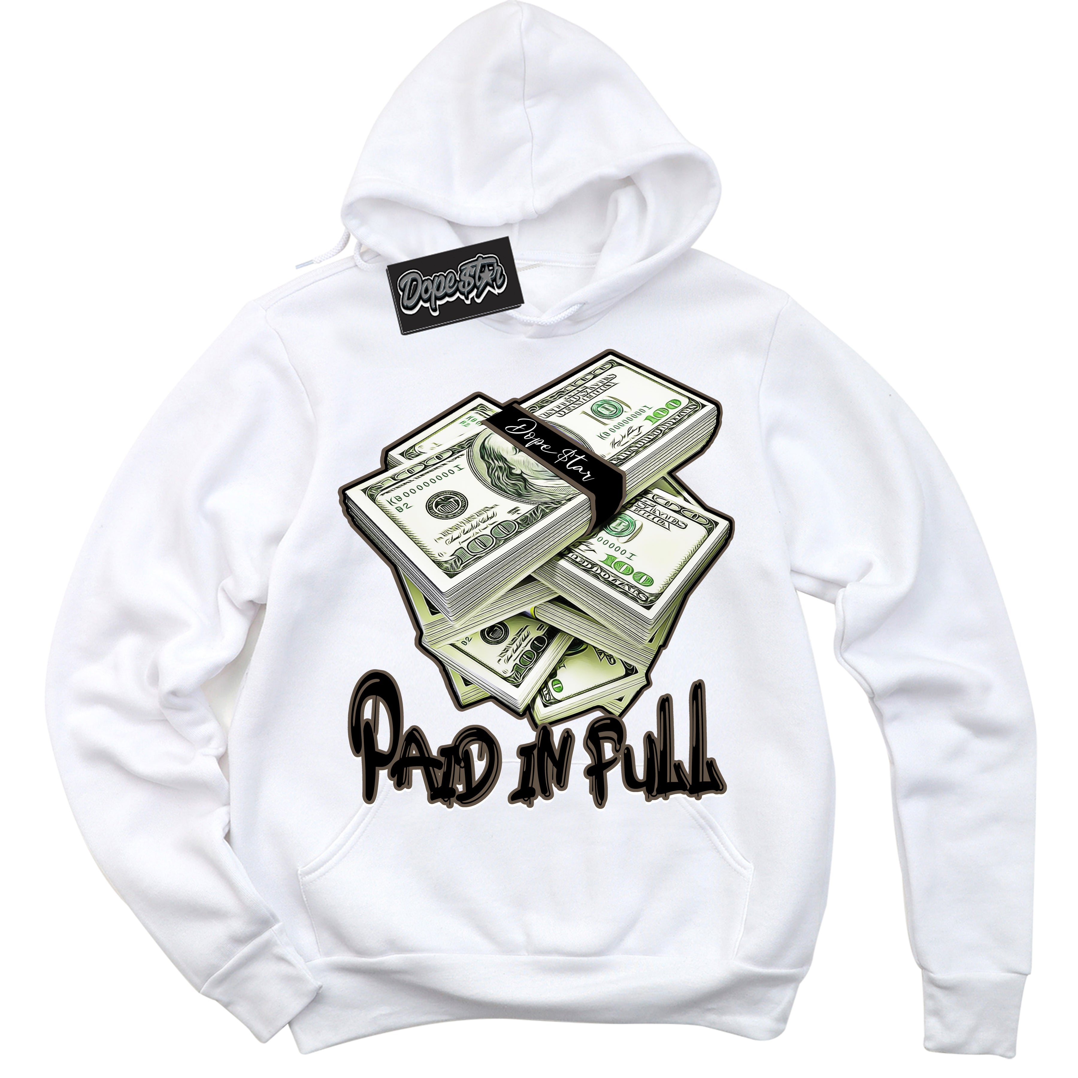 Cool White Hoodie with “Paid In Full” design that Perfectly Matches Mocha Palomino 1s Jordans.