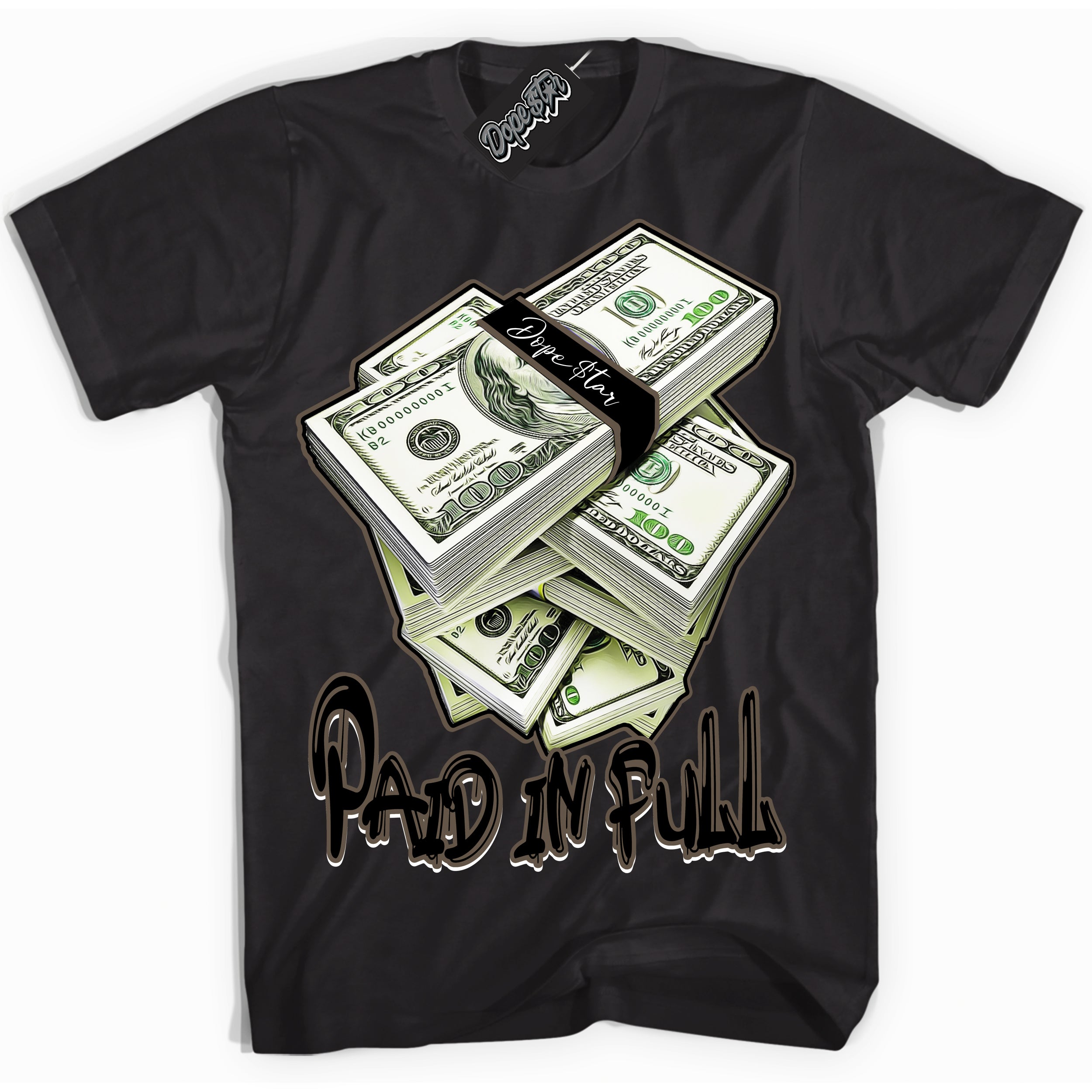 Cool Black Shirt with “Paid In Full” design that perfectly matches the Mocha Palomino 1s Jordans.