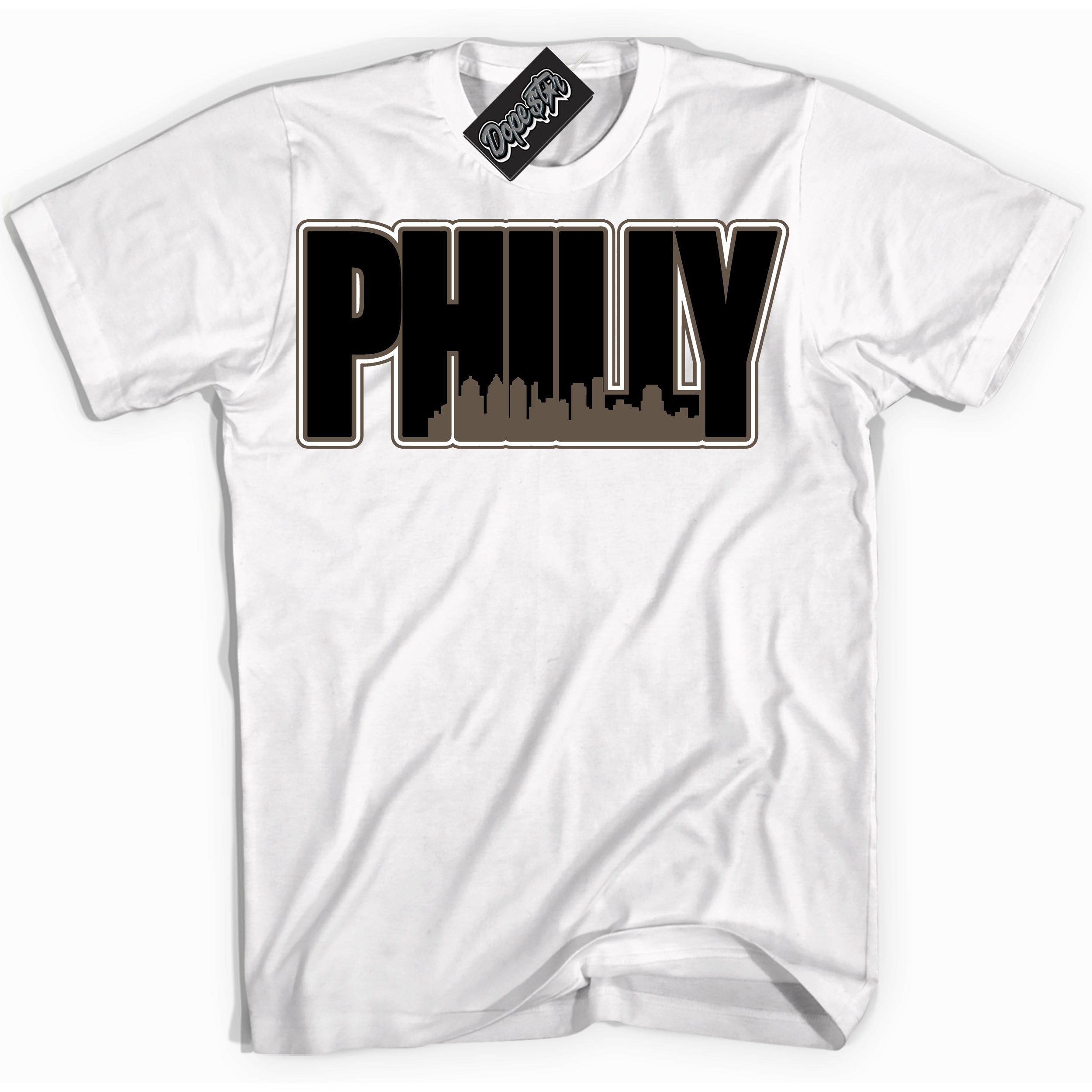 Cool White Shirt with “Philly” design that perfectly matches the Mocha Palomino 1s Jordans.