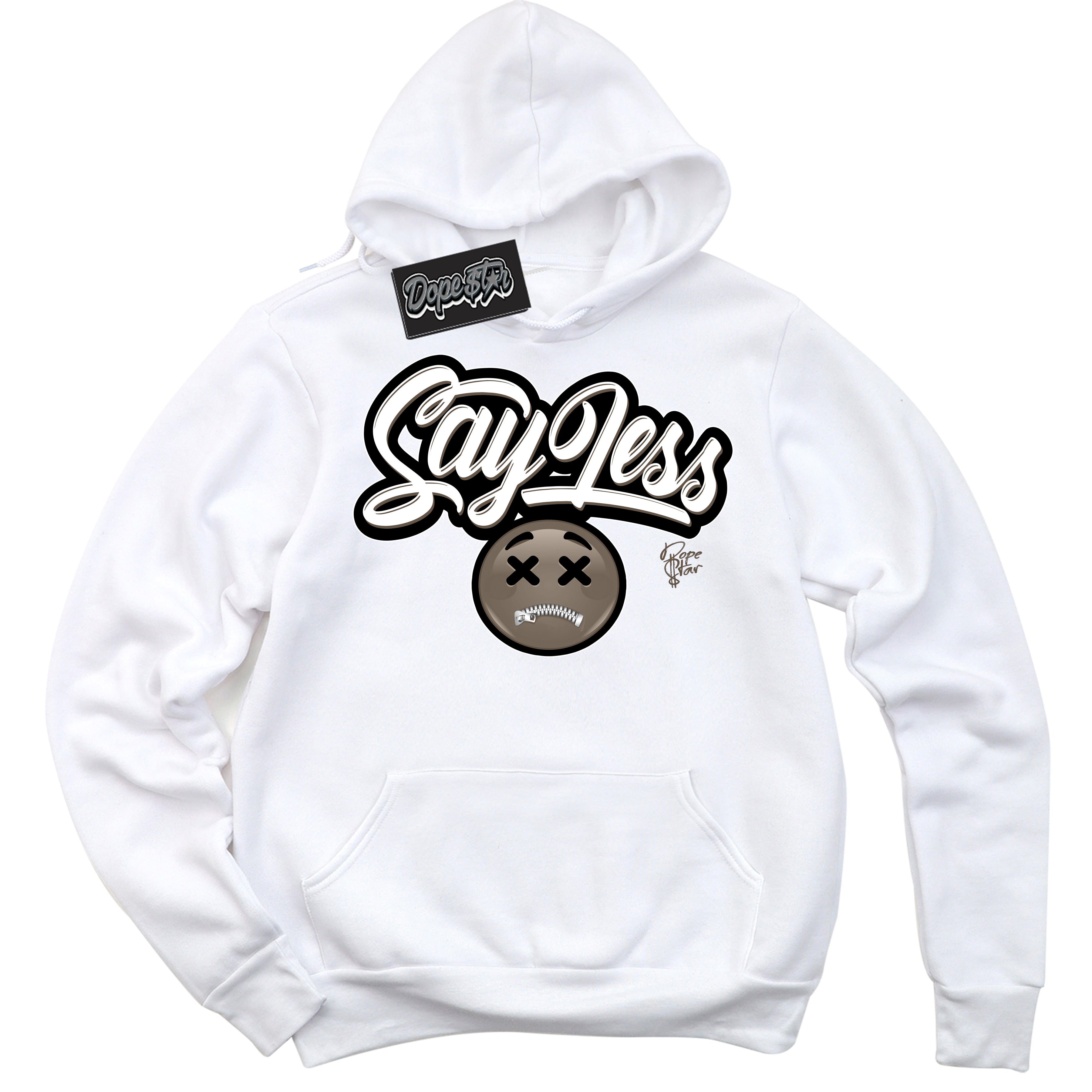 Cool White Hoodie with “Say Less” design that Perfectly Matches Mocha Palomino 1s Jordans.