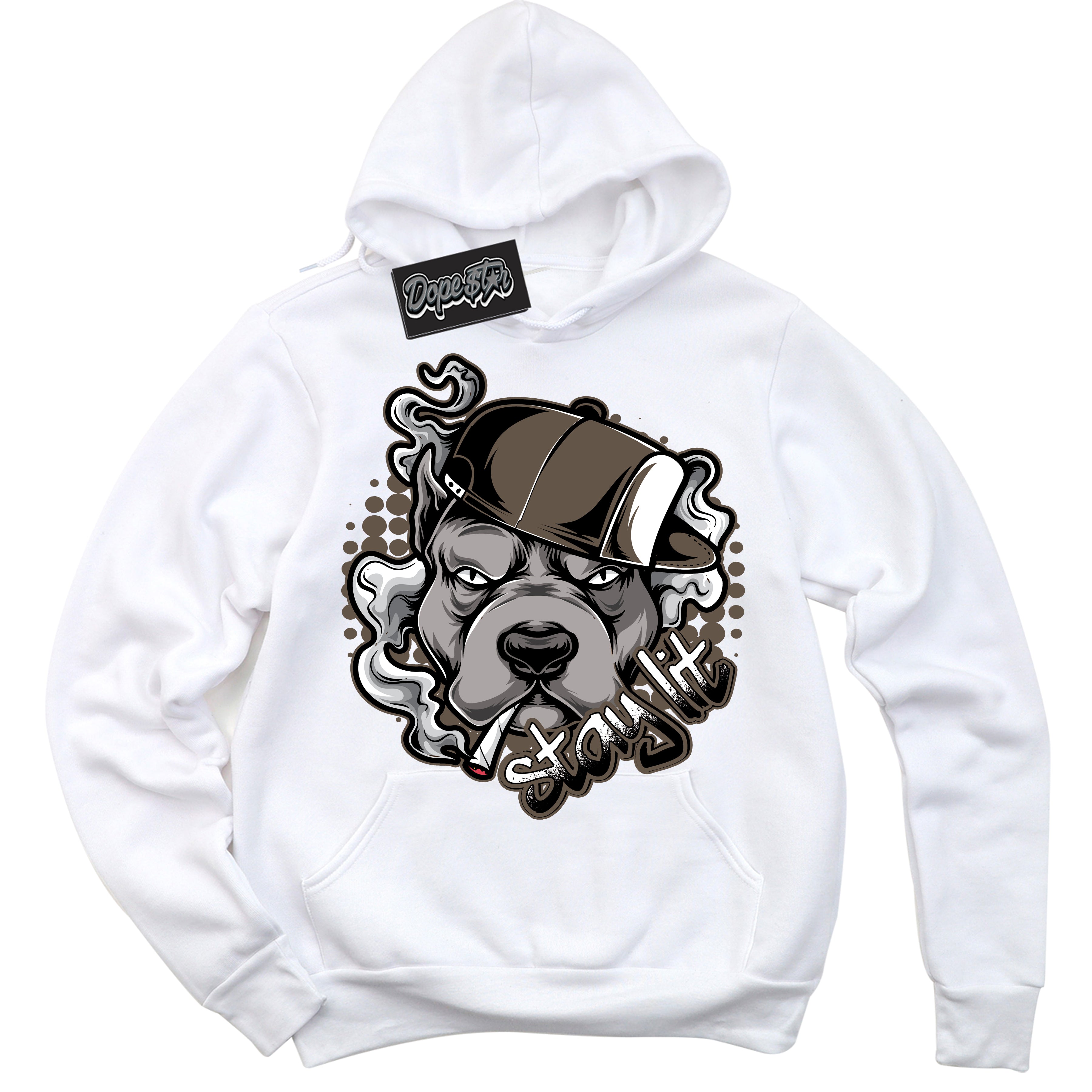 Cool White Hoodie with “Stay Lit” design that Perfectly Matches Mocha Palomino 1s Jordans.