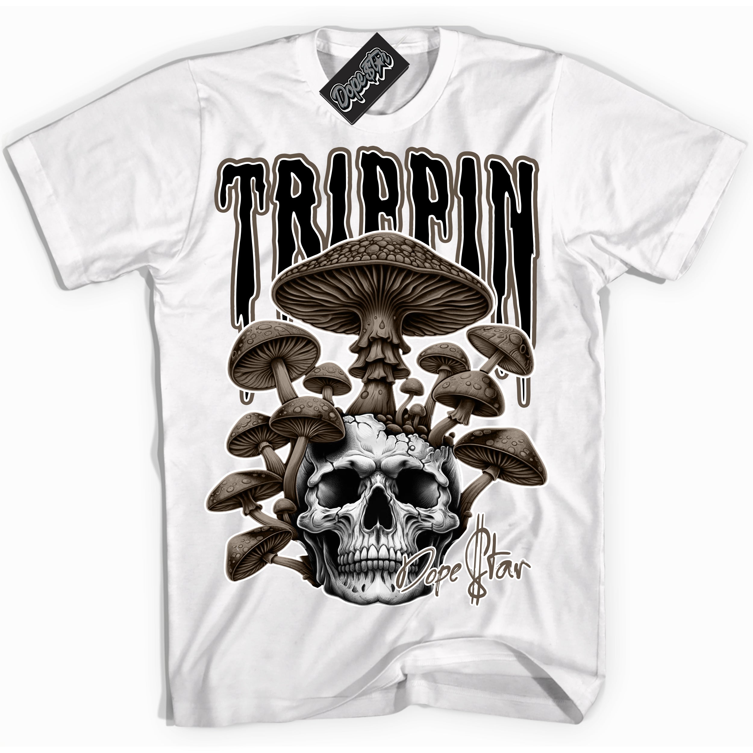 Cool White Shirt with “Trippin” design that perfectly matches the Mocha Palomino 1s Jordans.