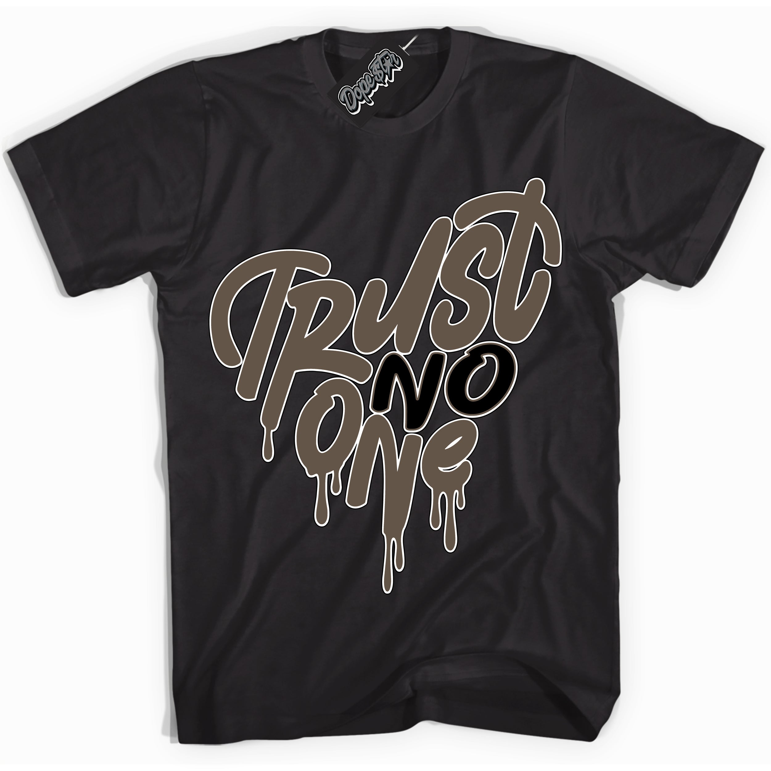 Cool Black Shirt with “Trust No One Heart” design that perfectly matches the Mocha Palomino 1s Jordans.