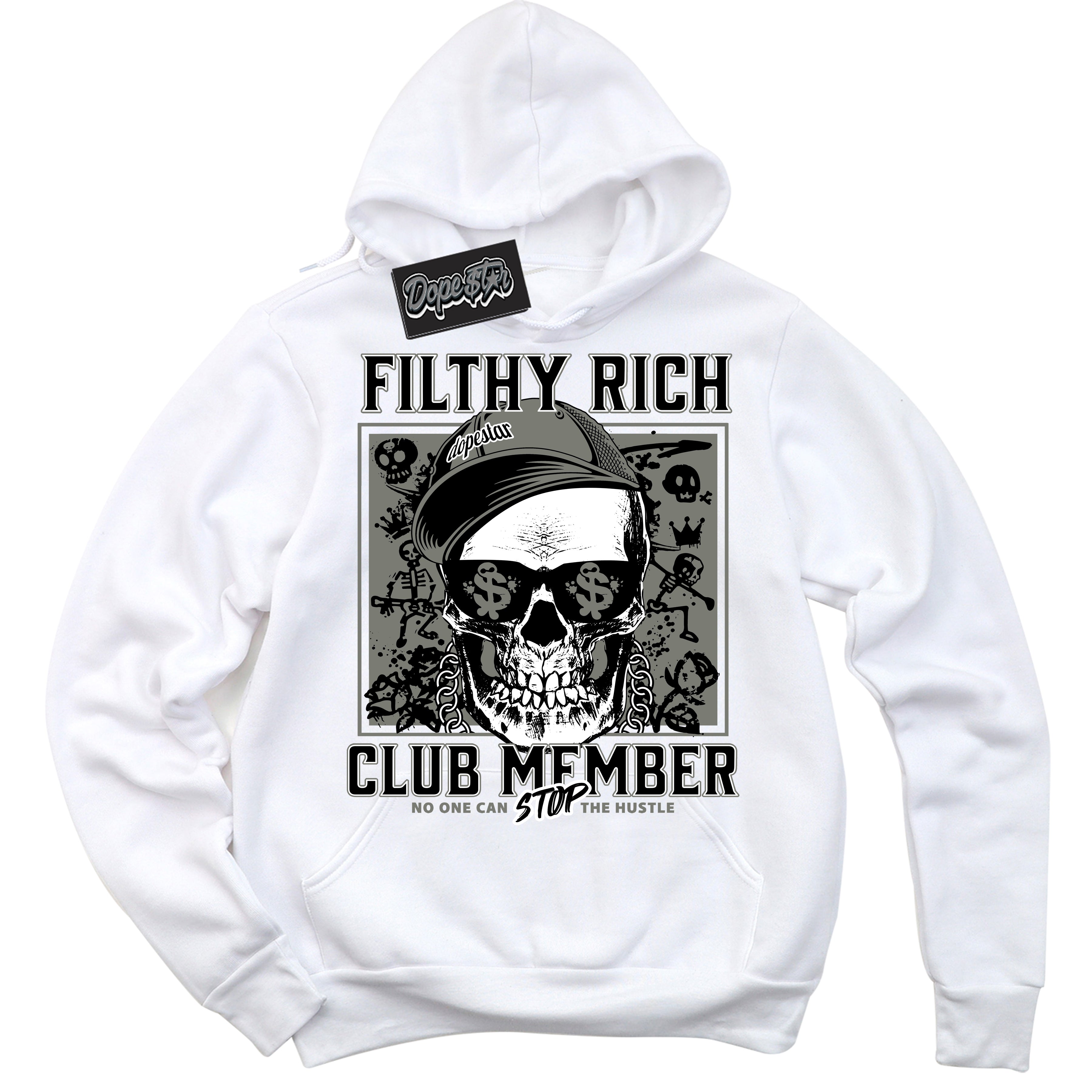 Cool White Hoodie with “ Filthy Rich ”  design that Perfectly Matches Shadow 1s Sneakers.