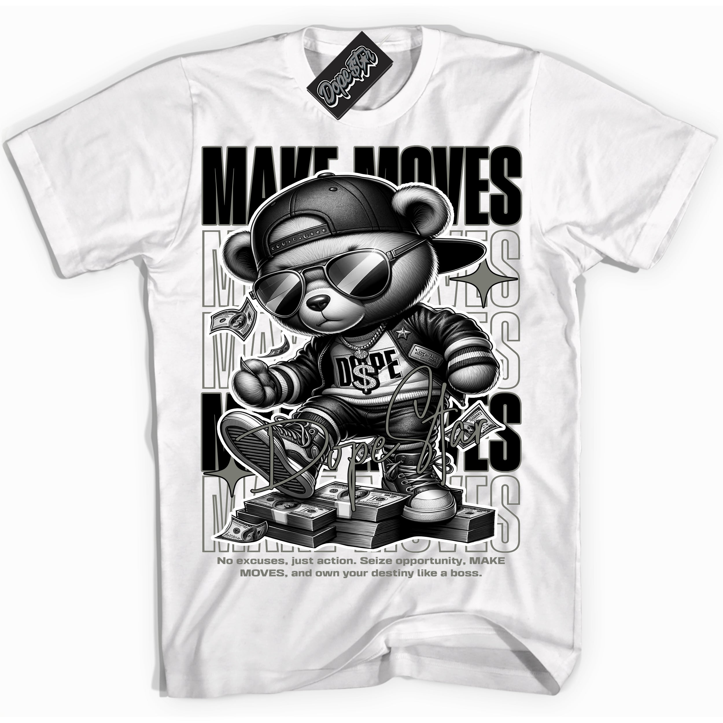 Cool White Shirt with “ Makin Moves” design that perfectly matches Shadow 1s Sneakers.