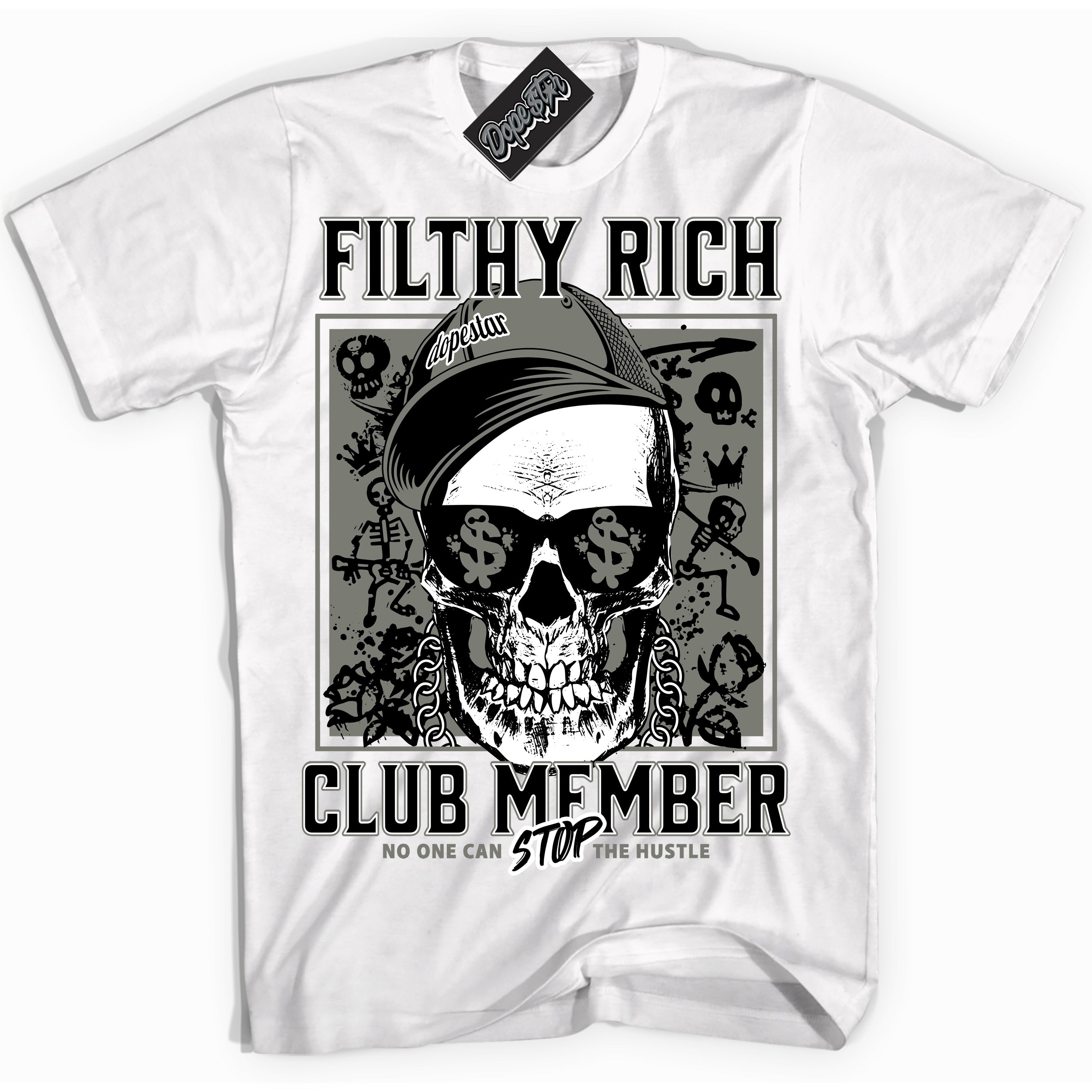 Cool White Shirt with “ Filthy Rich” design that perfectly matches Shadow 1s Sneakers.