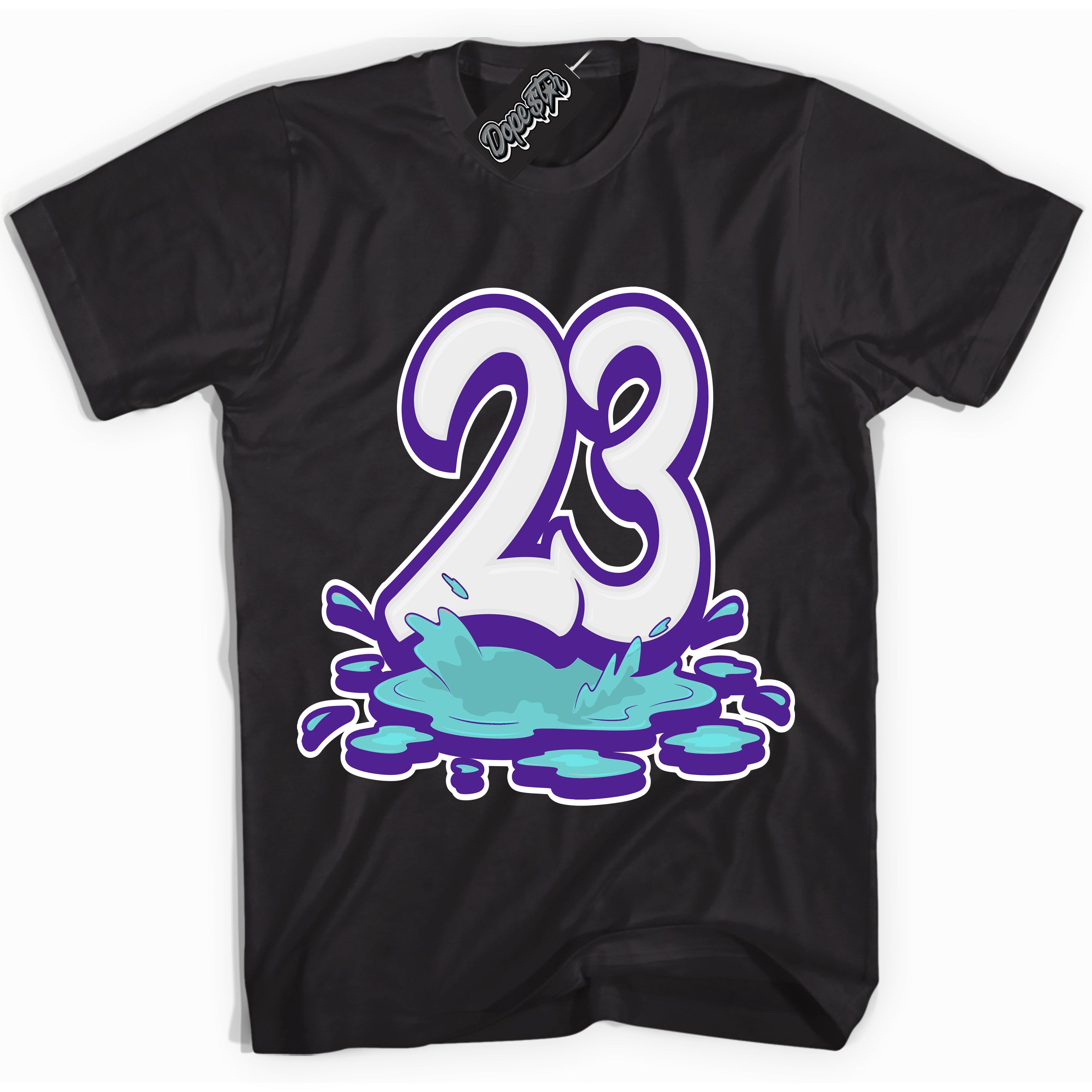 Cool Black Shirt with “23 Melting” design that perfectly matches the Psychic Purple Hyper Jade 1s Jordans.