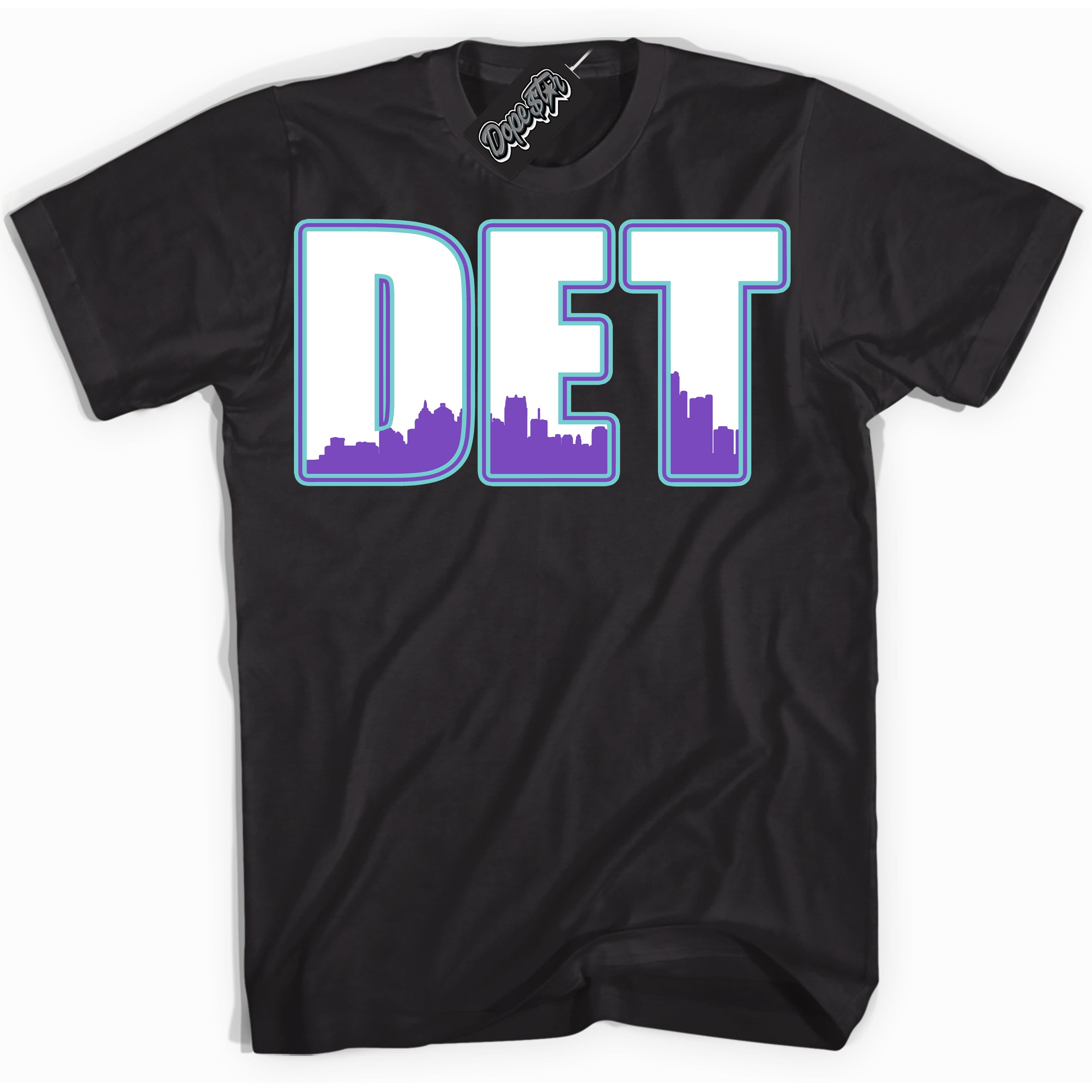 Cool Black Shirt with “Detroit” design that perfectly matches the Psychic Purple Hyper Jade 1s Jordans.