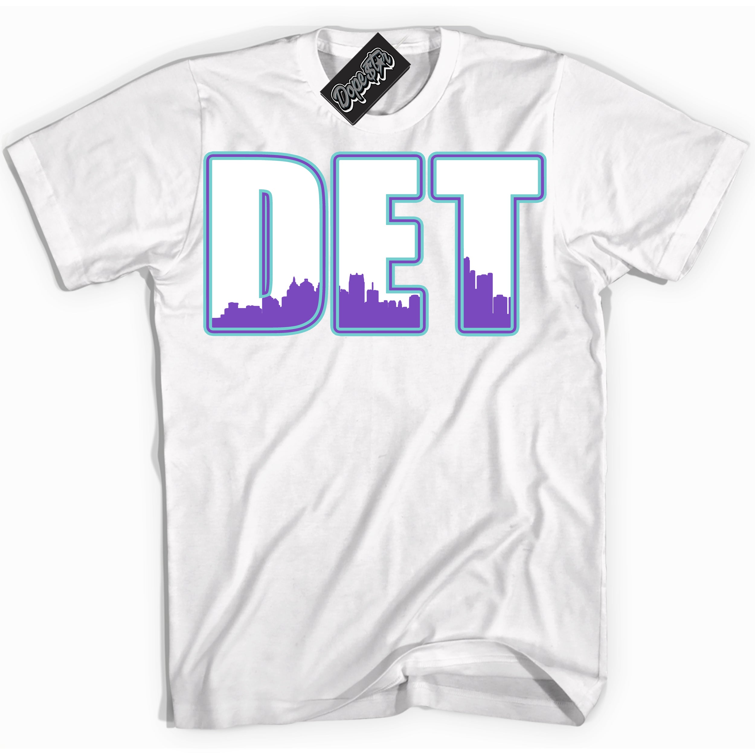 Cool White Shirt with “Detroit” design that perfectly matches the Psychic Purple Hyper Jade 1s Jordans.