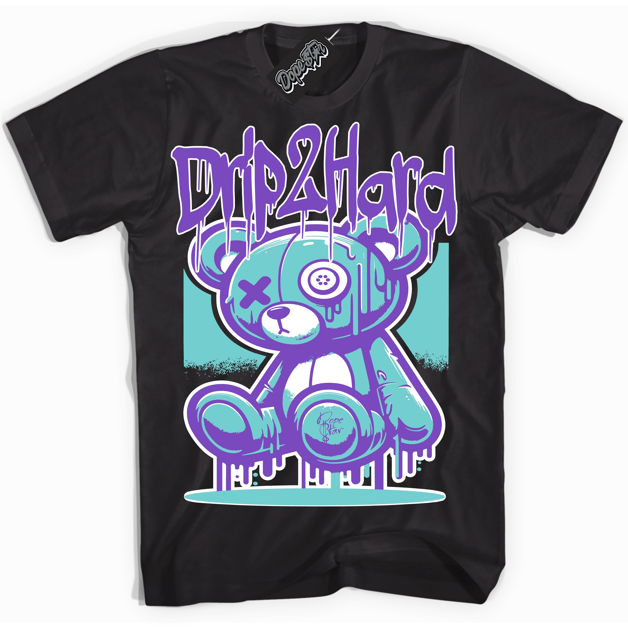 Cool Black Shirt with “Drip 2 Hard” design that perfectly matches the Psychic Purple Hyper Jade 1s Jordans.