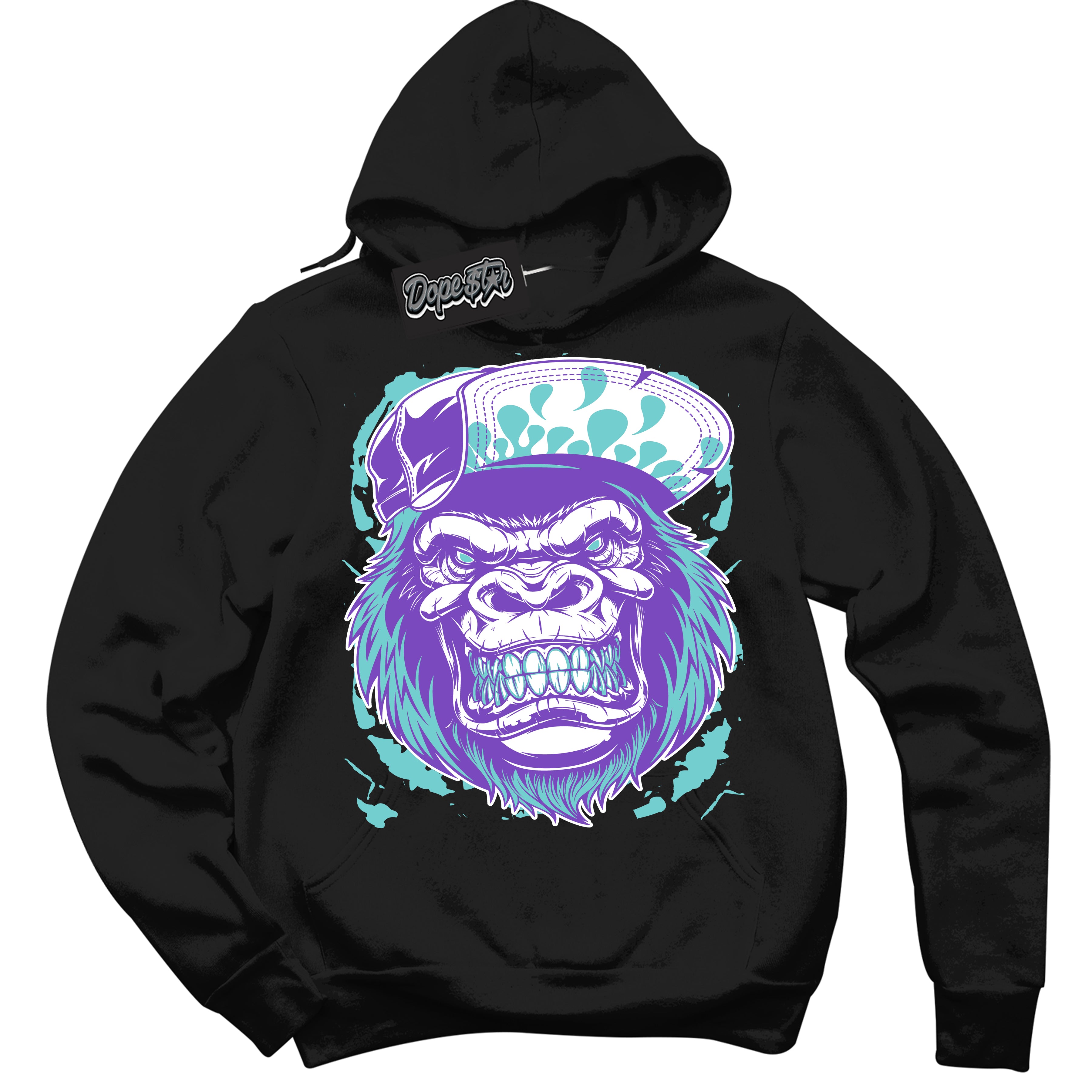 Cool Black Hoodie with “Gorilla Beast” design that Perfectly Matches Psychic Purple Hyper Jade 1s Jordans.