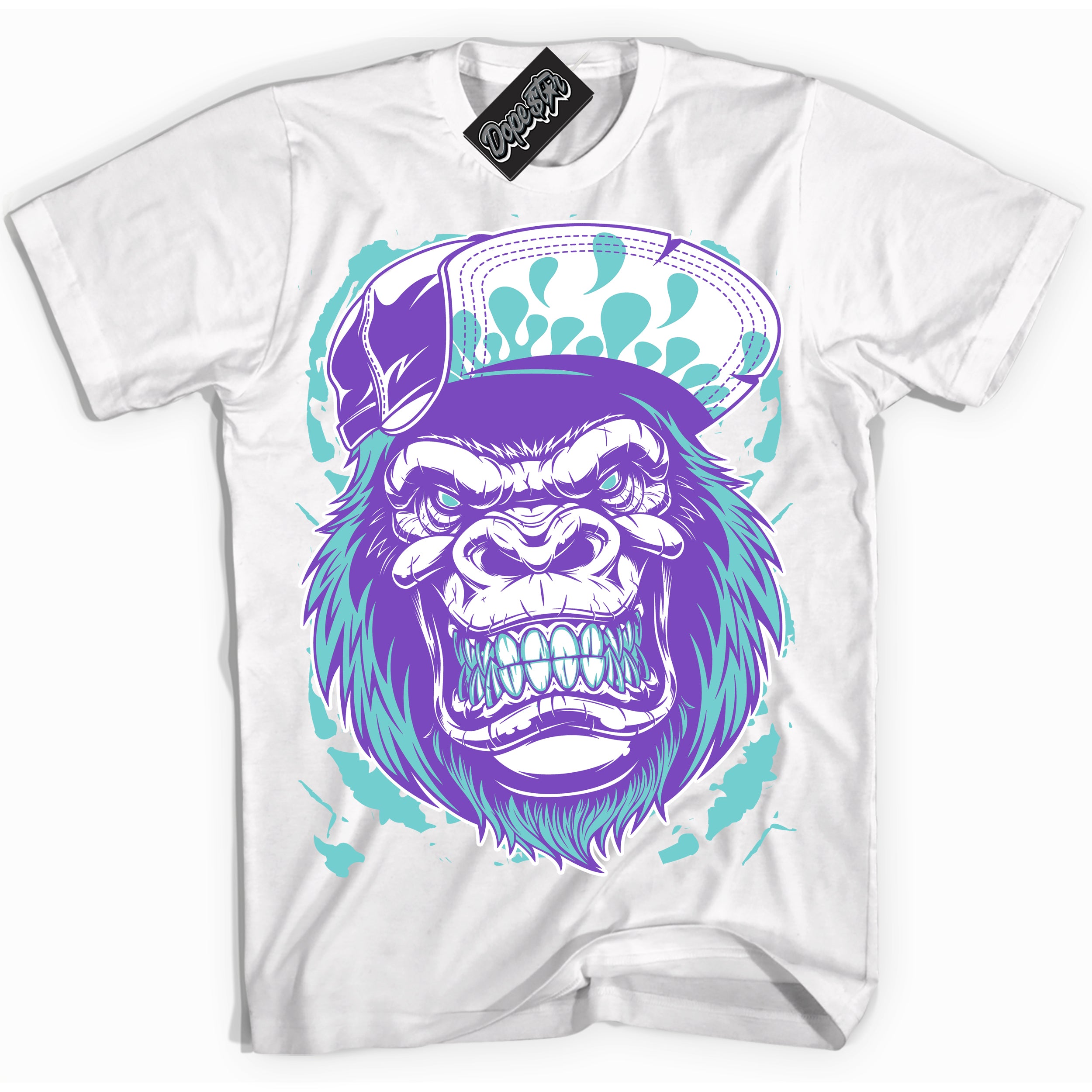 Cool White Shirt with “Gorilla Beast” design that perfectly matches the Psychic Purple Hyper Jade 1s Jordans.