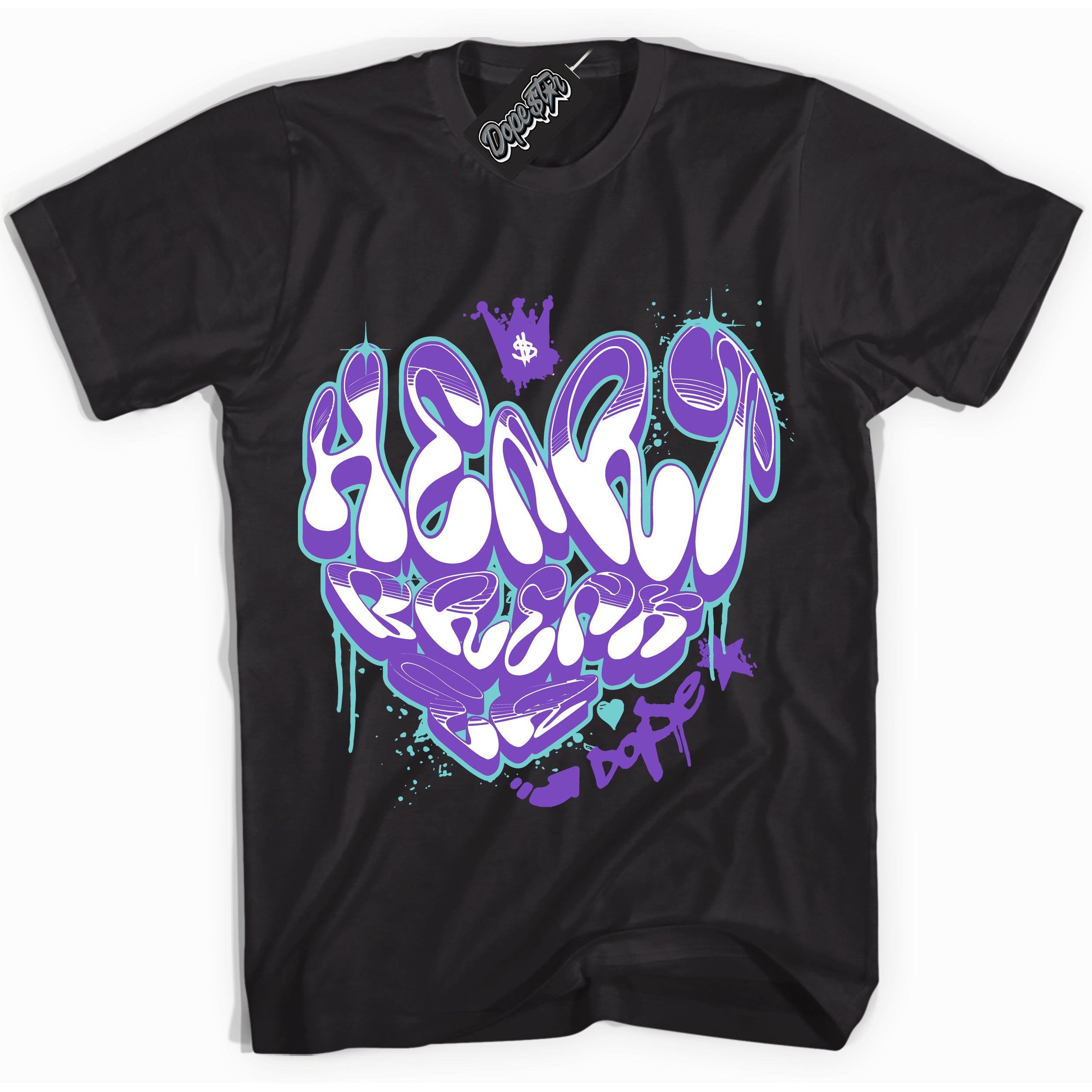 Cool Black Shirt with “Heartbreaker Graffiti” design that perfectly matches the Psychic Purple Hyper Jade 1s Jordans.