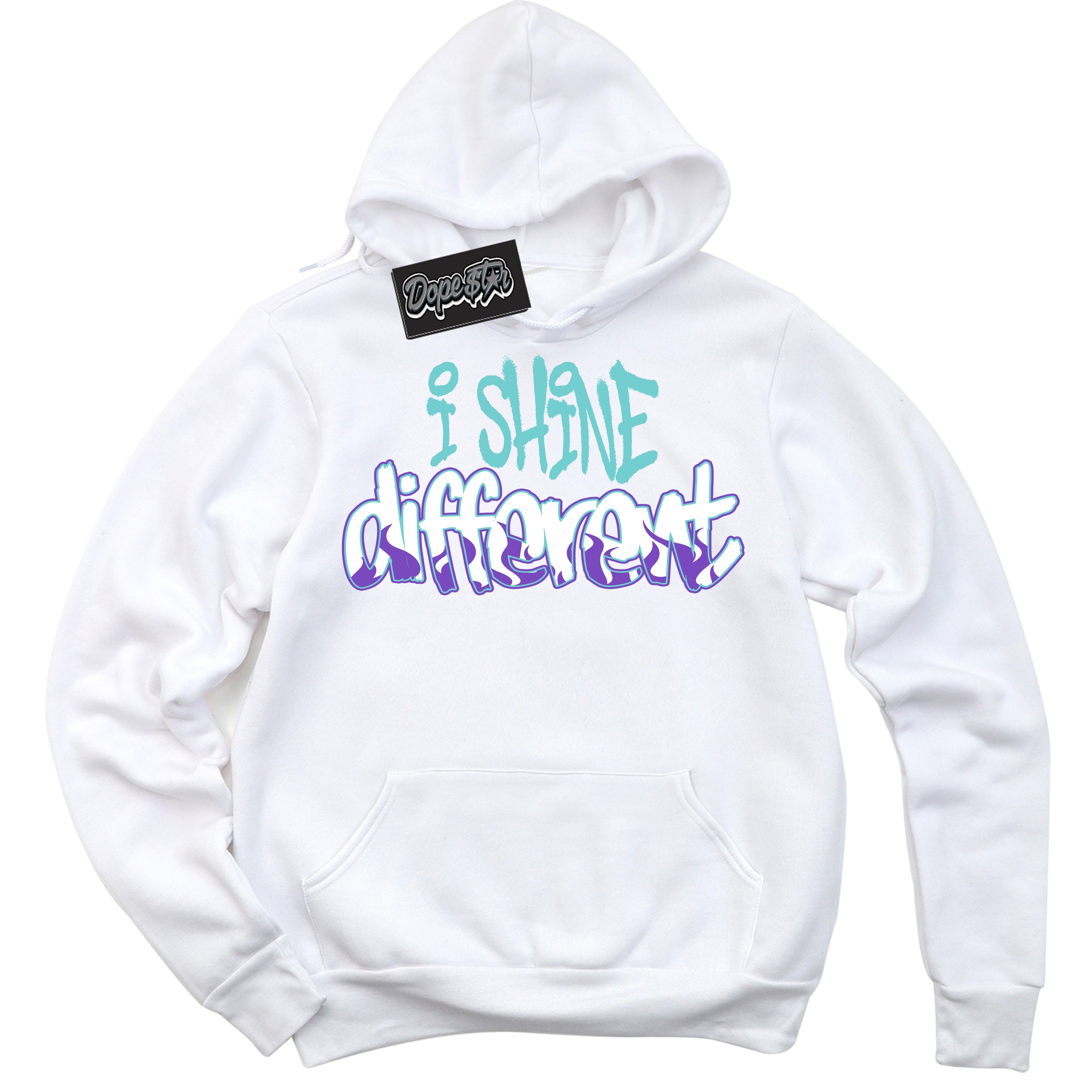 Cool White Hoodie with “I Shine Different” design that Perfectly Matches Psychic Purple Hyper Jade 1s Jordans.