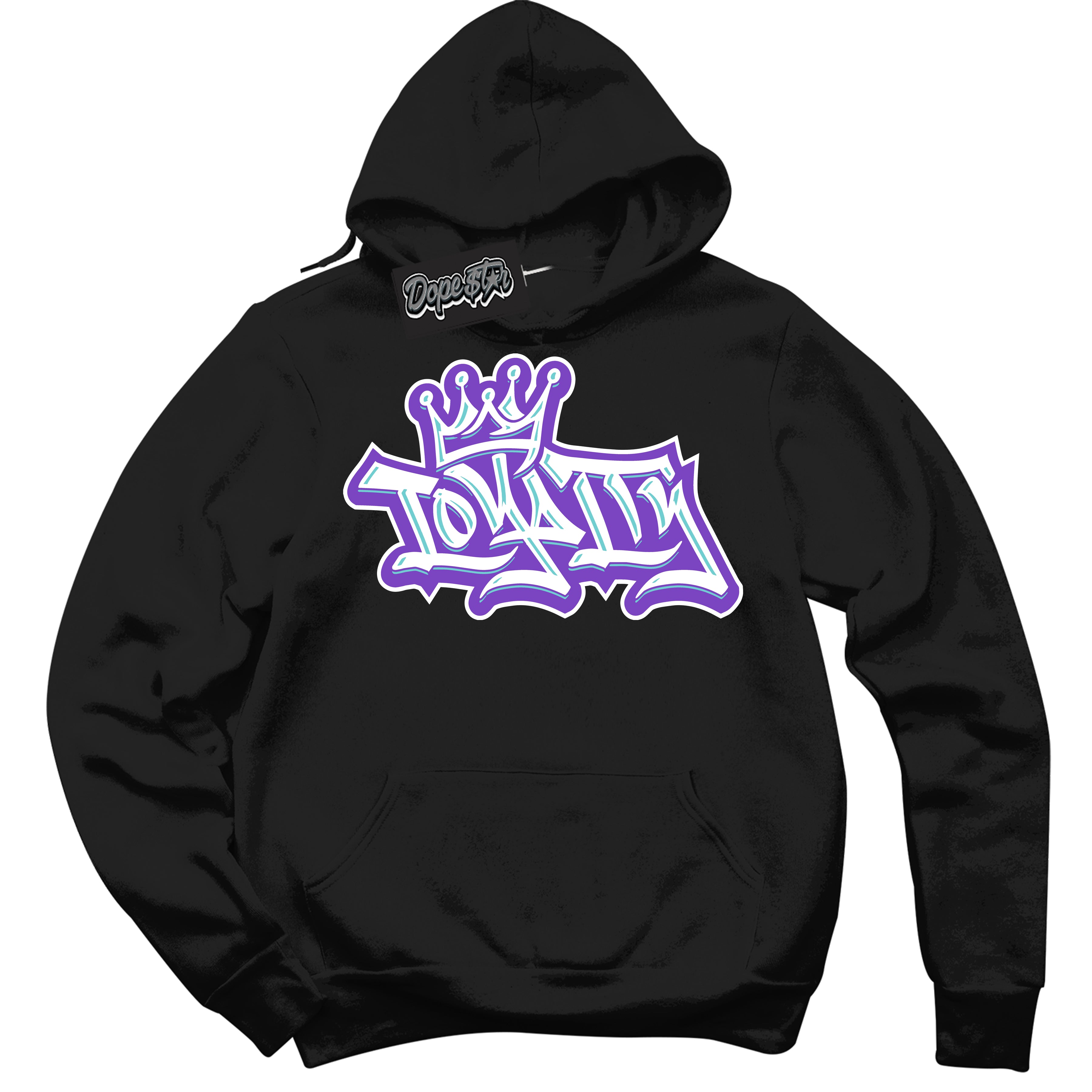 Cool Black Hoodie with “Loyalty Crown” design that Perfectly Matches Psychic Purple Hyper Jade 1s Jordans.