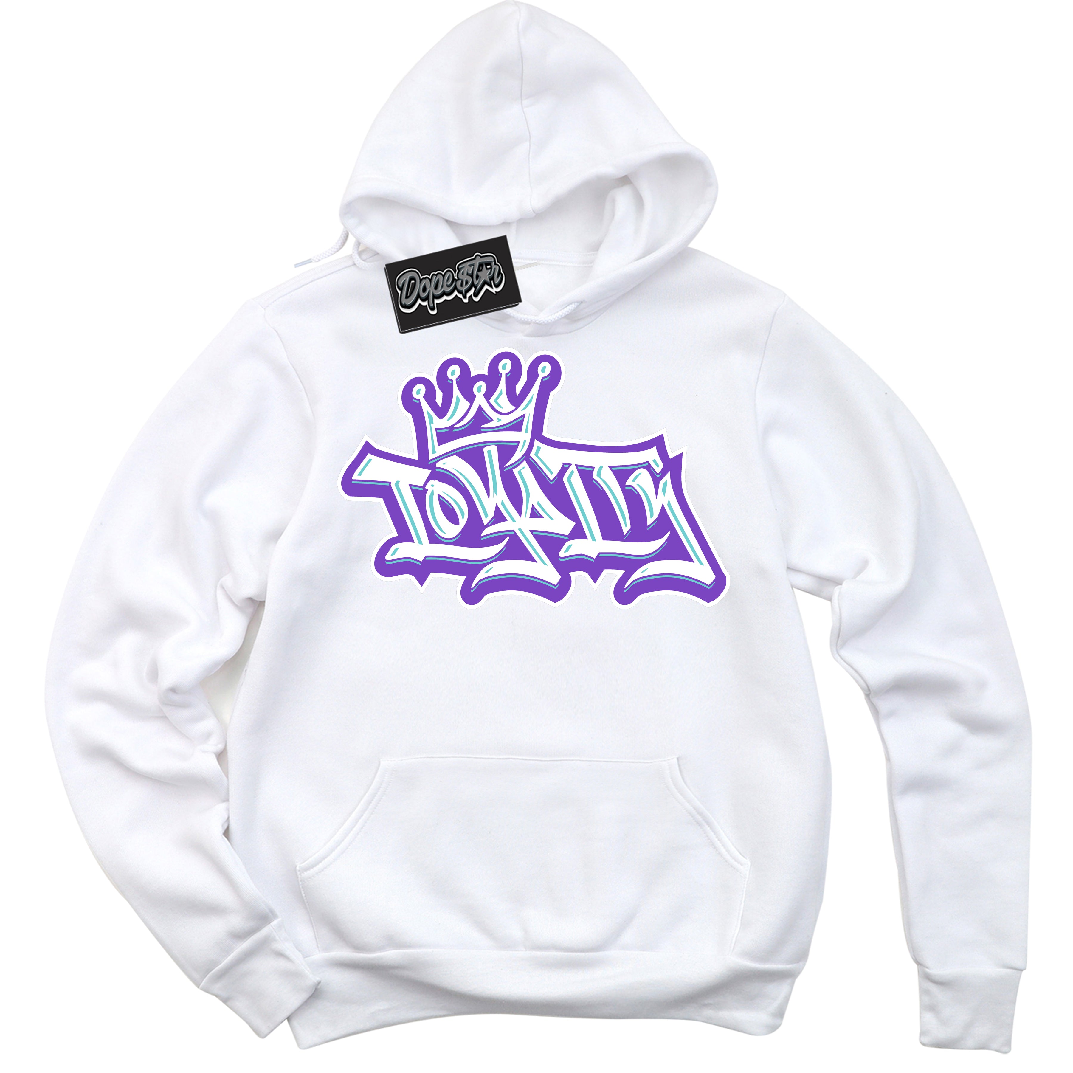 Cool White Hoodie with “Loyalty Crown” design that Perfectly Matches Psychic Purple Hyper Jade 1s Jordans.