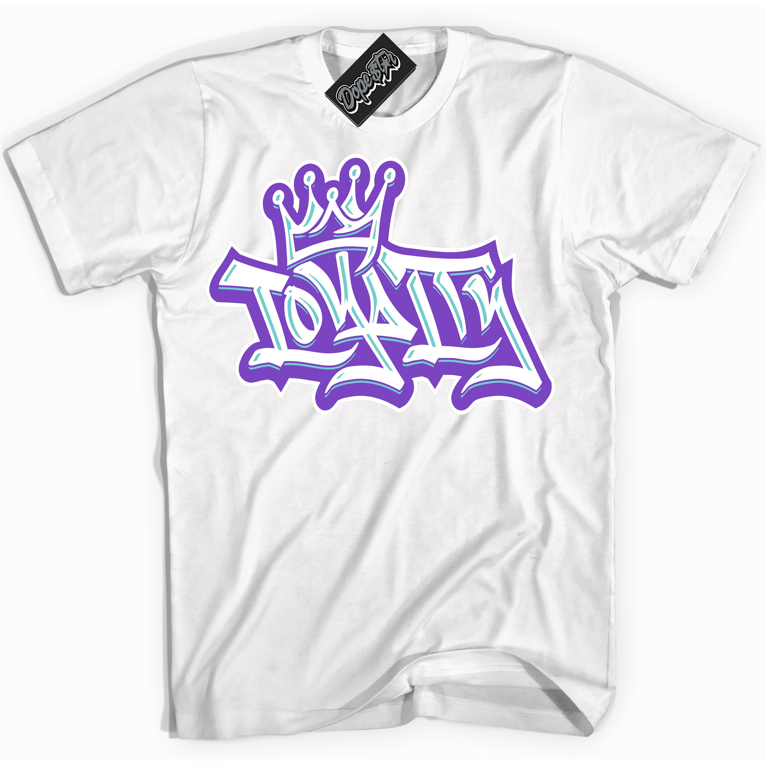 Cool White Shirt with “Loyalty Crown” design that perfectly matches the Psychic Purple Hyper Jade 1s Jordans.