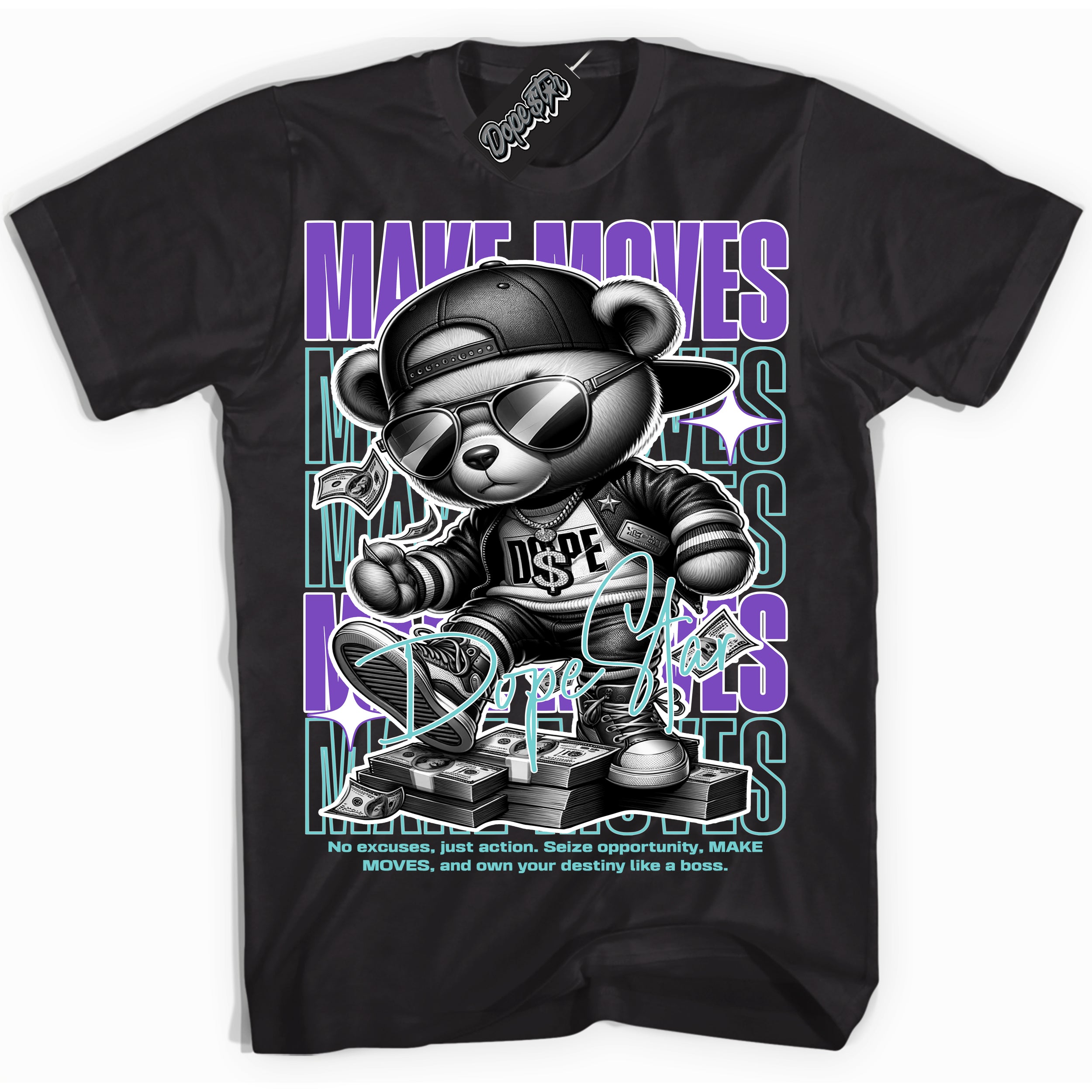 Cool Black Shirt with “Make Moves” design that perfectly matches the Psychic Purple Hyper Jade 1s Jordans.