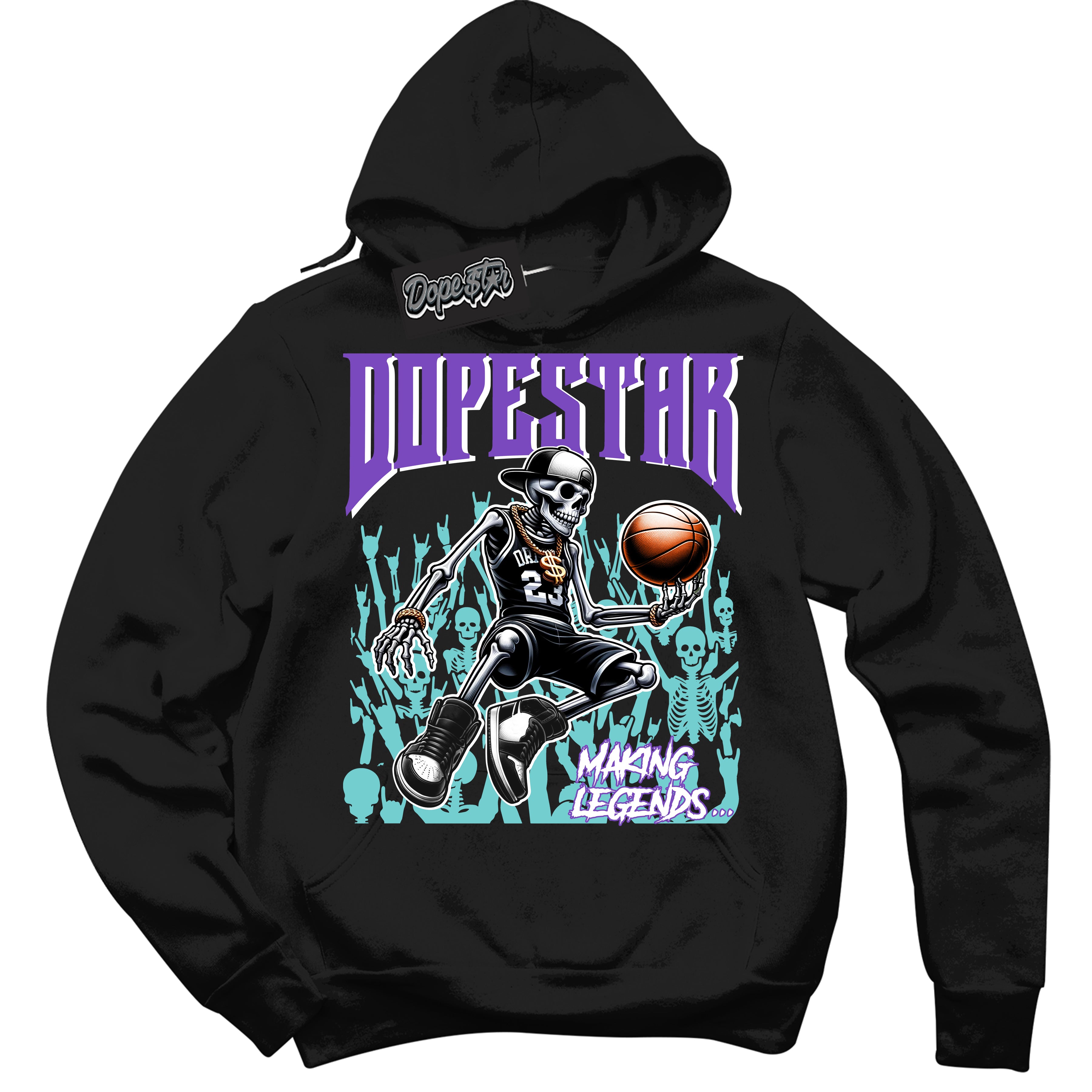 Cool Black Hoodie with “Making Legends” design that Perfectly Matches Psychic Purple Hyper Jade 1s Jordans.