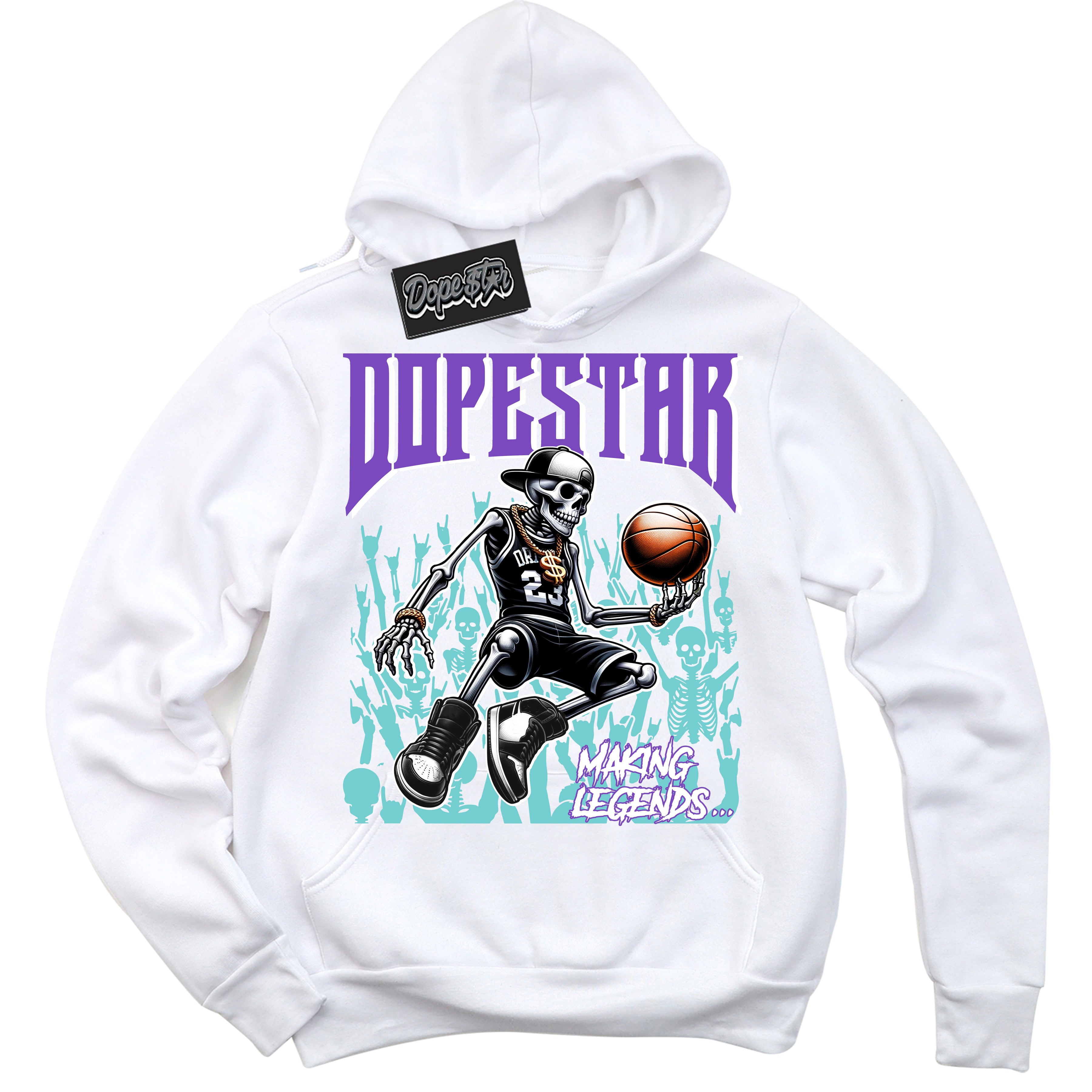 Cool White Hoodie with “Making Legends” design that Perfectly Matches Psychic Purple Hyper Jade 1s Jordans.