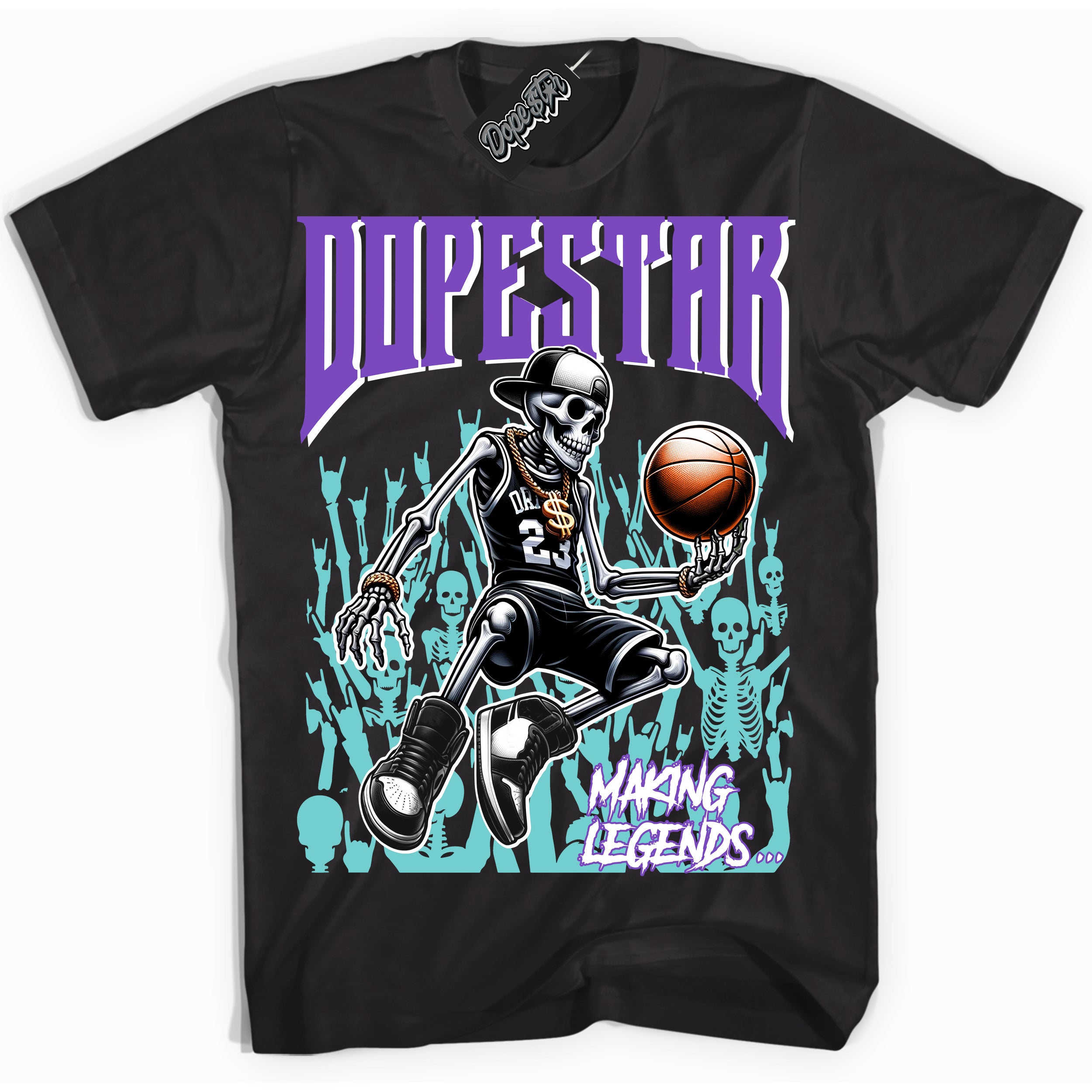 Cool Black Shirt with “Making Legends” design that perfectly matches the Psychic Purple Hyper Jade 1s Jordans.