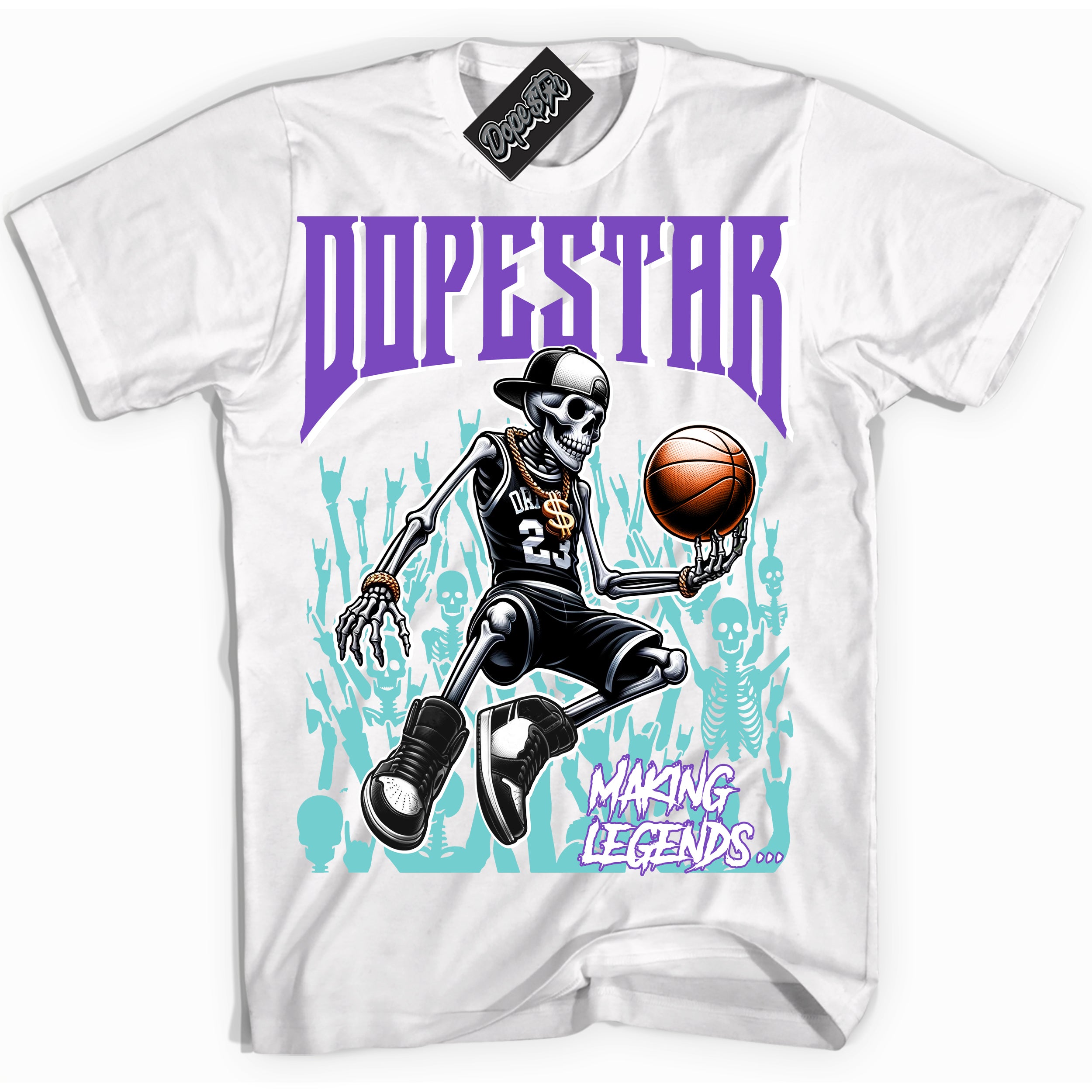 Cool White Shirt with “Making Legends” design that perfectly matches the Psychic Purple Hyper Jade 1s Jordans.