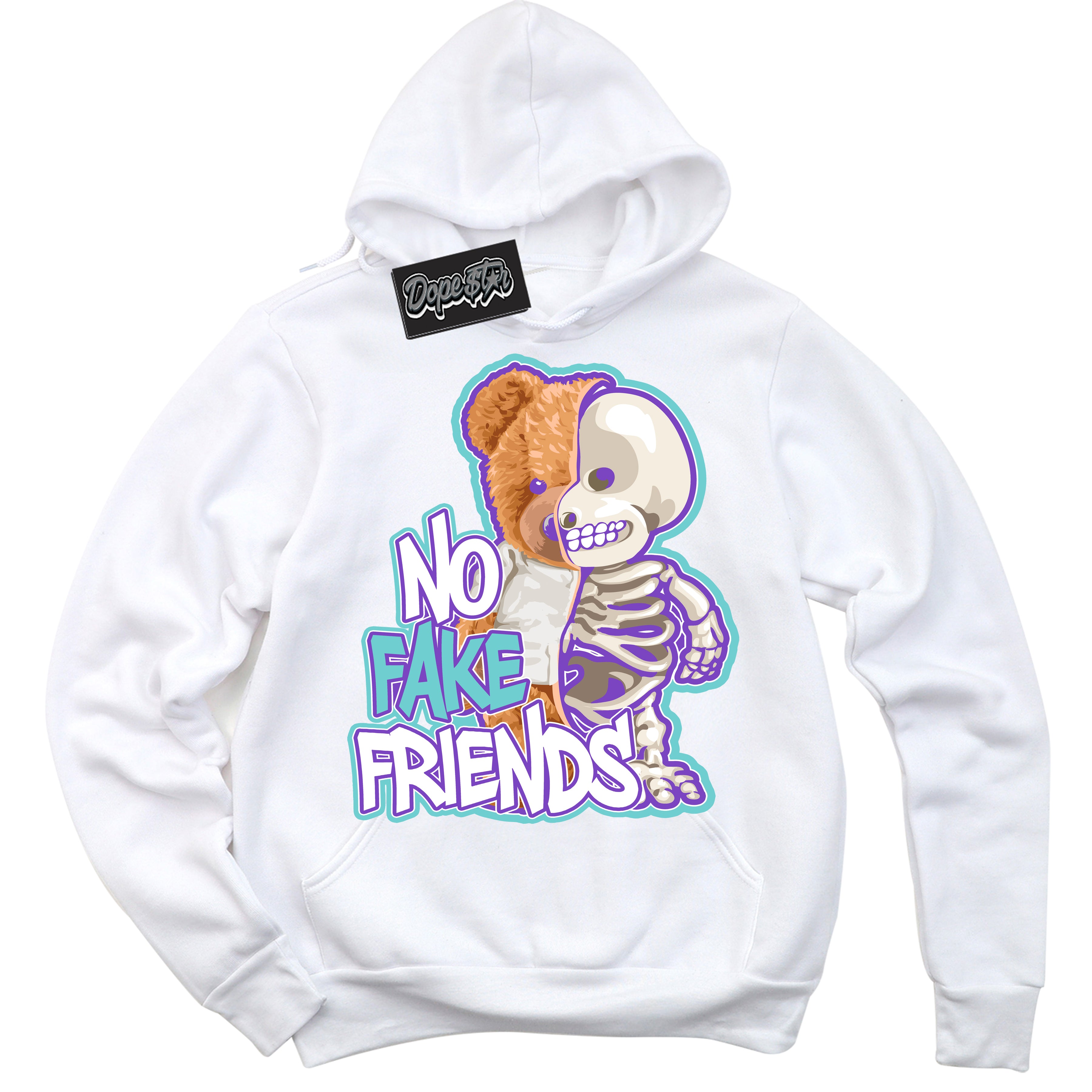 Cool White Hoodie with “No Fake Friends” design that Perfectly Matches Psychic Purple Hyper Jade 1s Jordans.