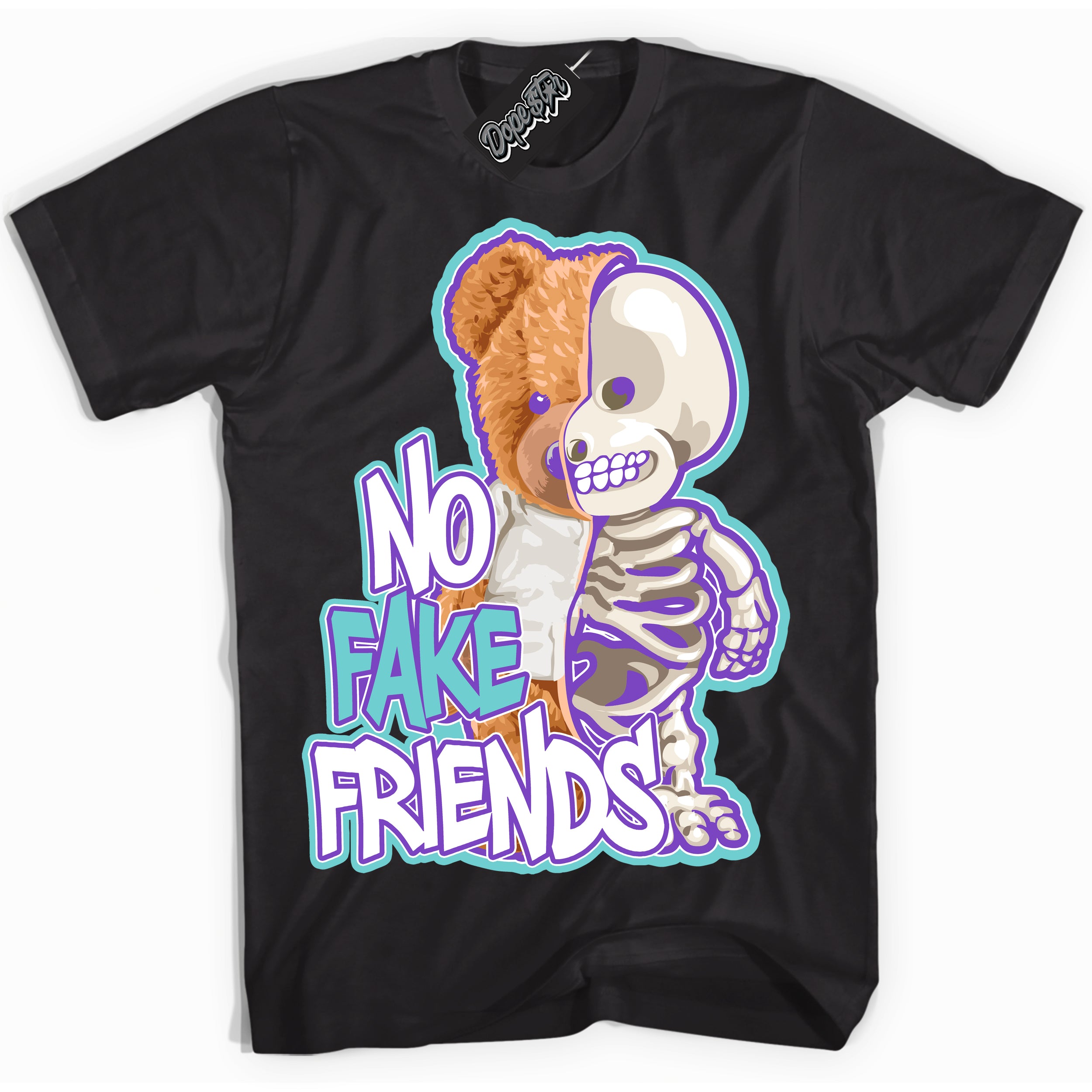 Cool Black Shirt with “No Fake Friends” design that perfectly matches the Psychic Purple Hyper Jade 1s Jordans.