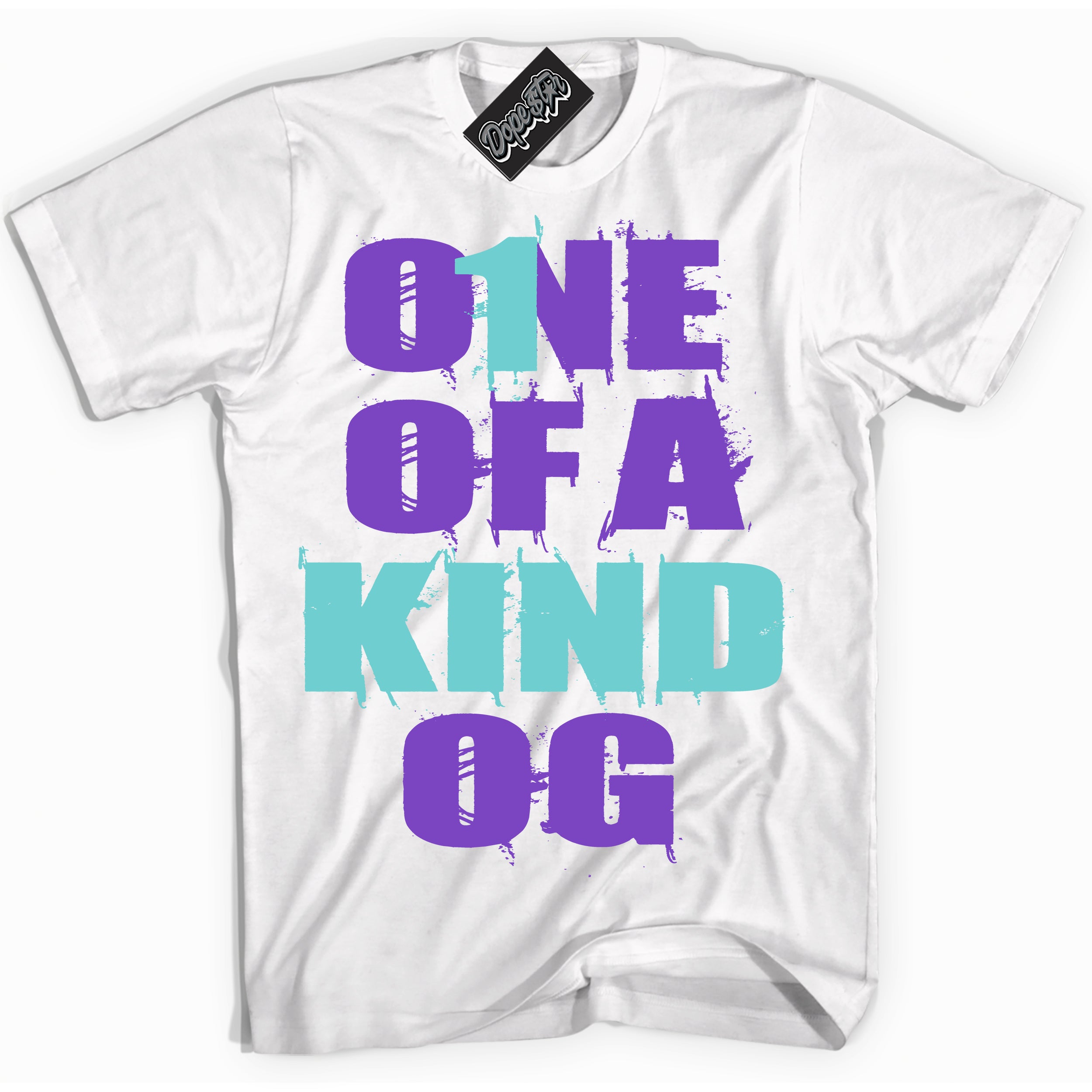 Cool White Shirt with “One Of A Kind” design that perfectly matches the Psychic Purple Hyper Jade 1s Jordans.