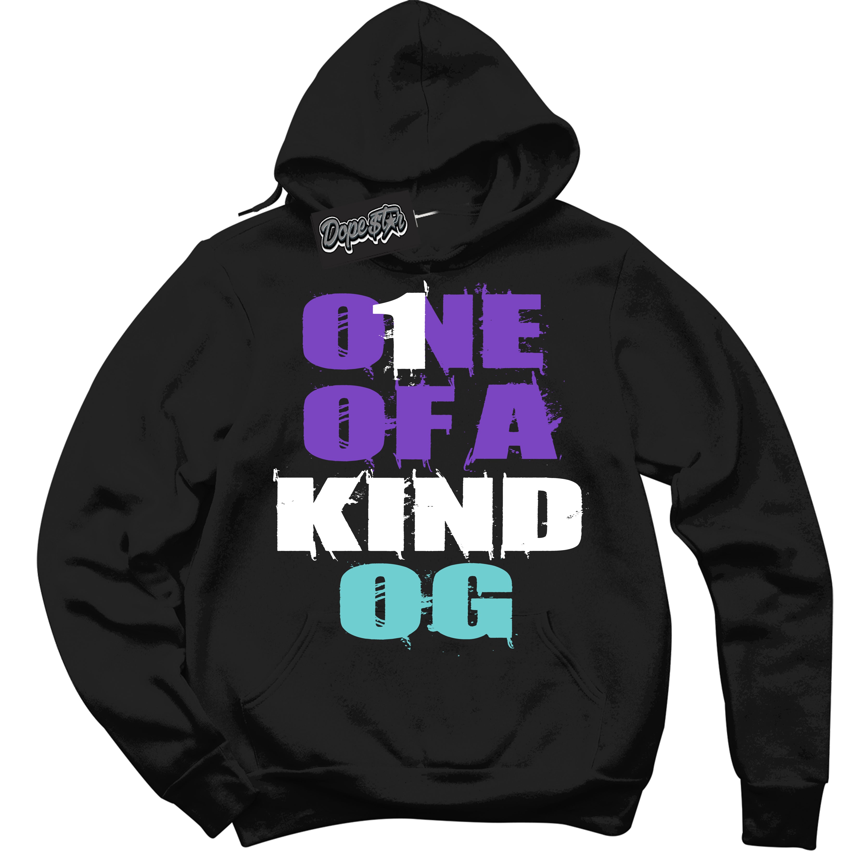 Cool Black Hoodie with “One Of A Kind” design that Perfectly Matches Psychic Purple Hyper Jade 1s Jordans.