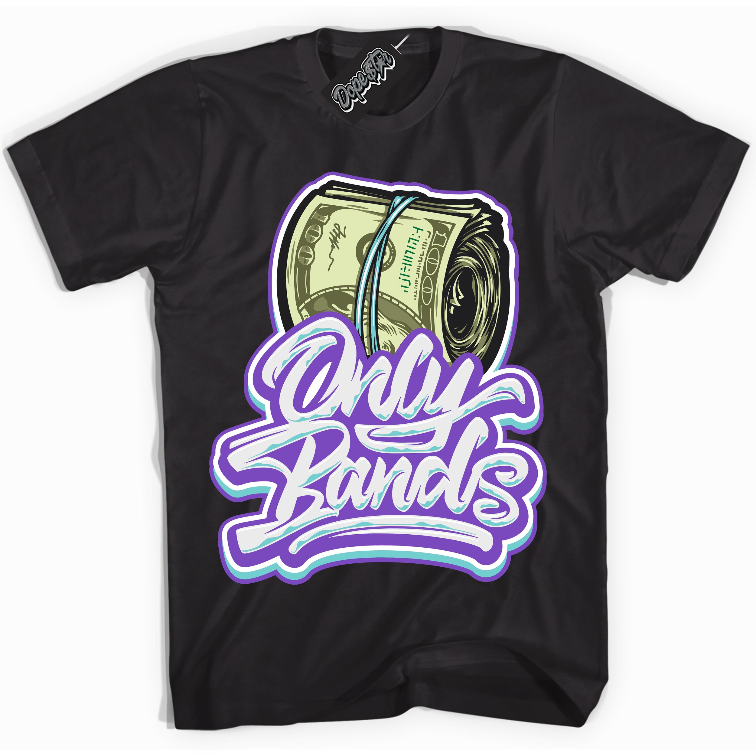 Cool Black Shirt with “Only Bands” design that perfectly matches the Psychic Purple Hyper Jade 1s Jordans.