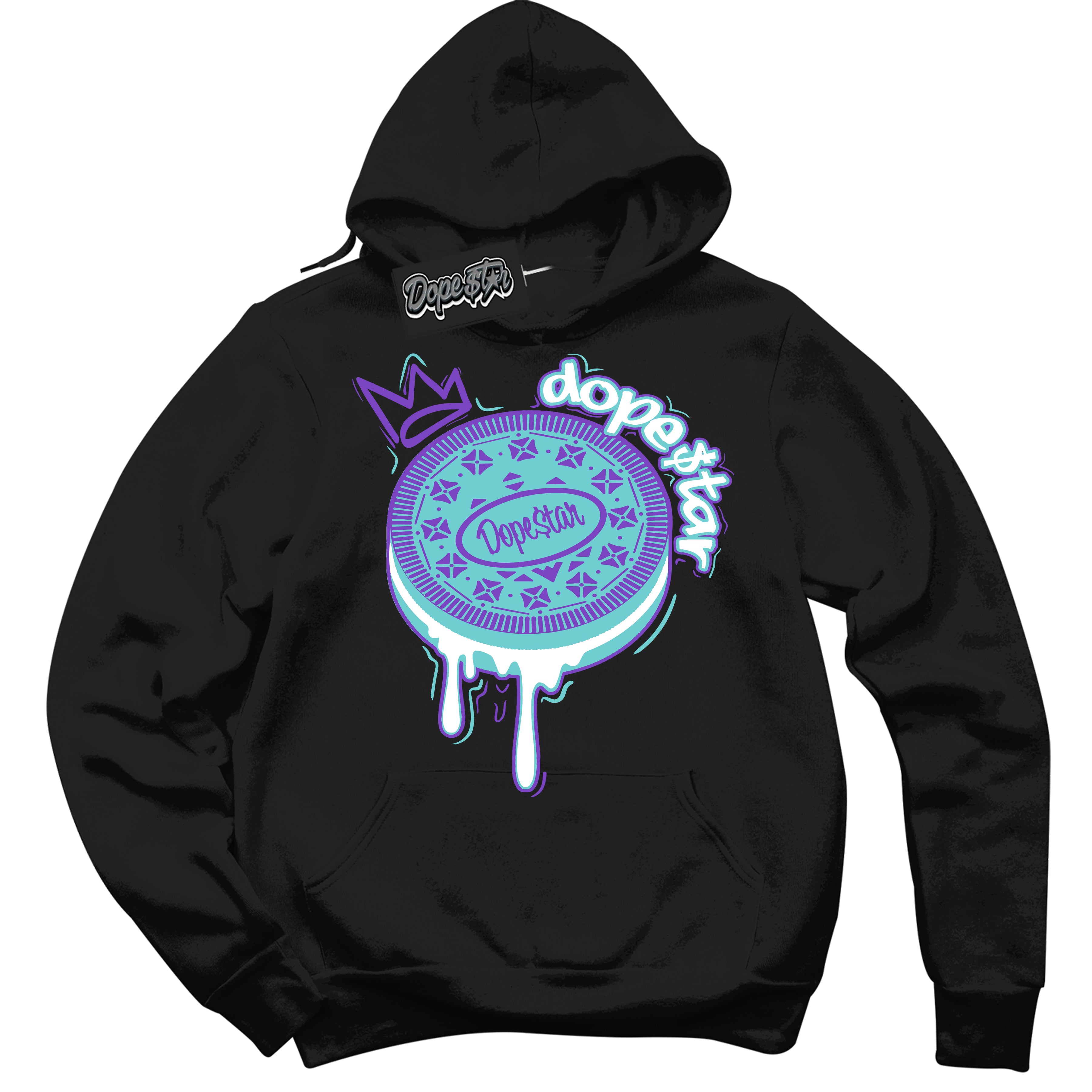 Cool Black Hoodie with “Oreo DS” design that Perfectly Matches Psychic Purple Hyper Jade 1s Jordans.