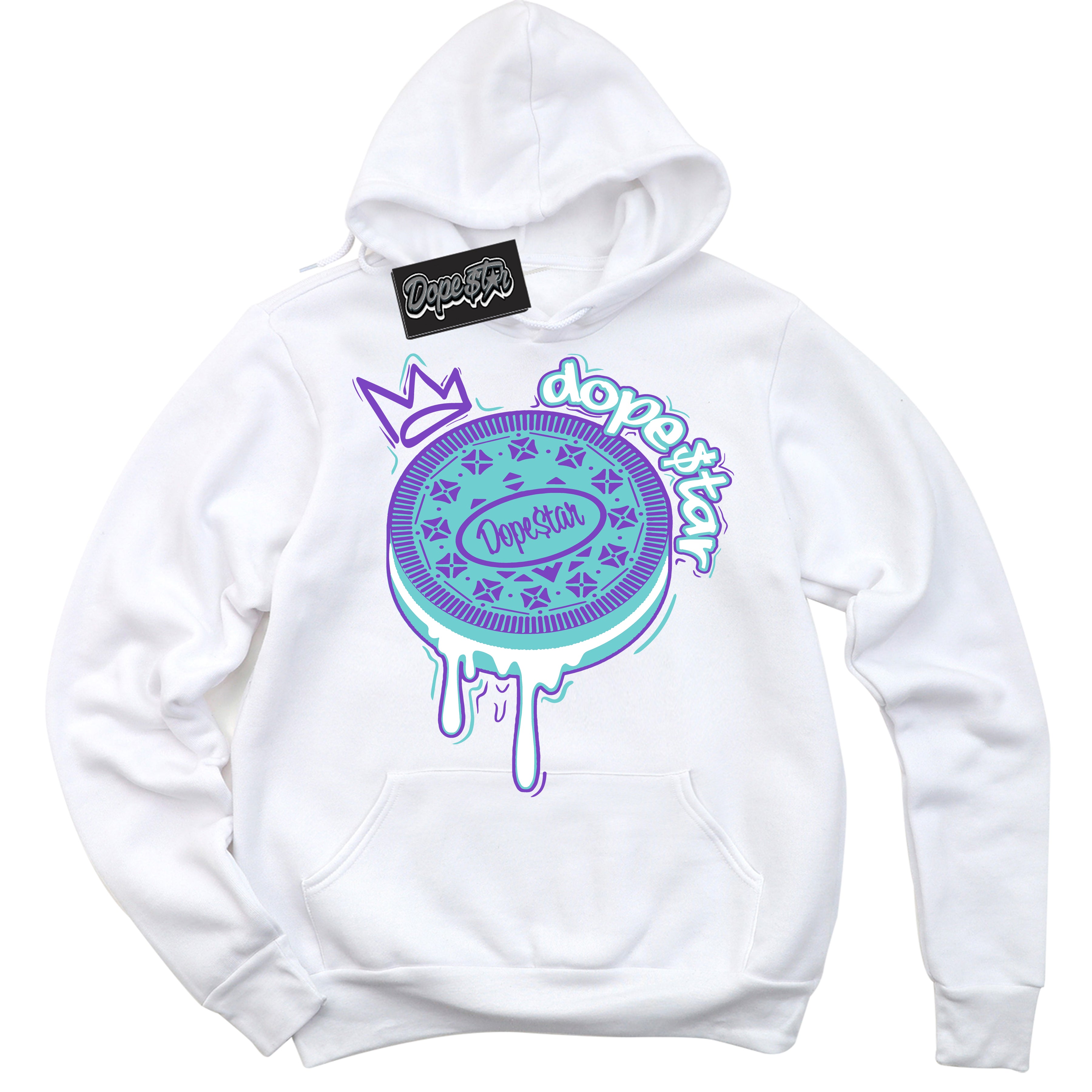 Cool White Hoodie with “Oreo DS” design that Perfectly Matches Psychic Purple Hyper Jade 1s Jordans.