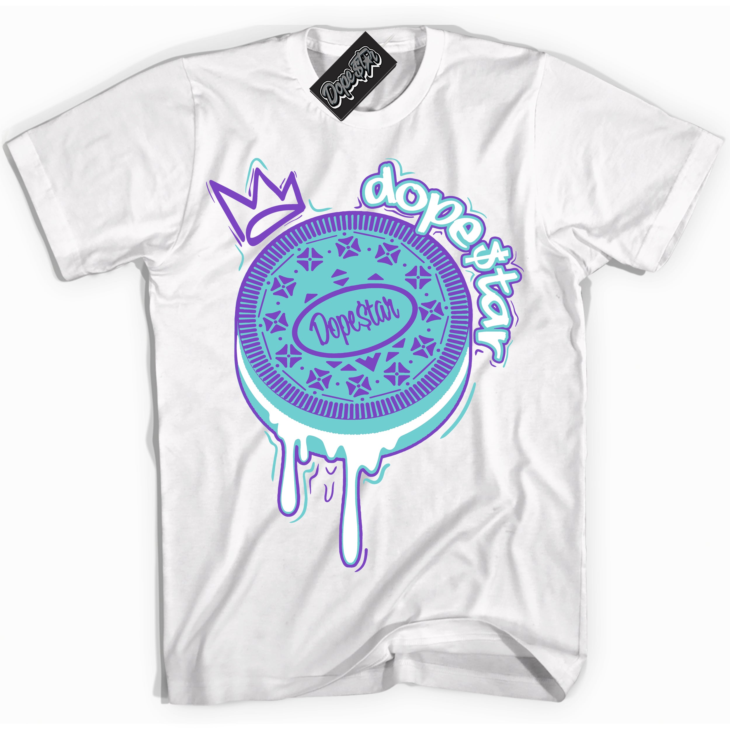 Cool White Shirt with “Oreo DS” design that perfectly matches the Psychic Purple Hyper Jade 1s Jordans.