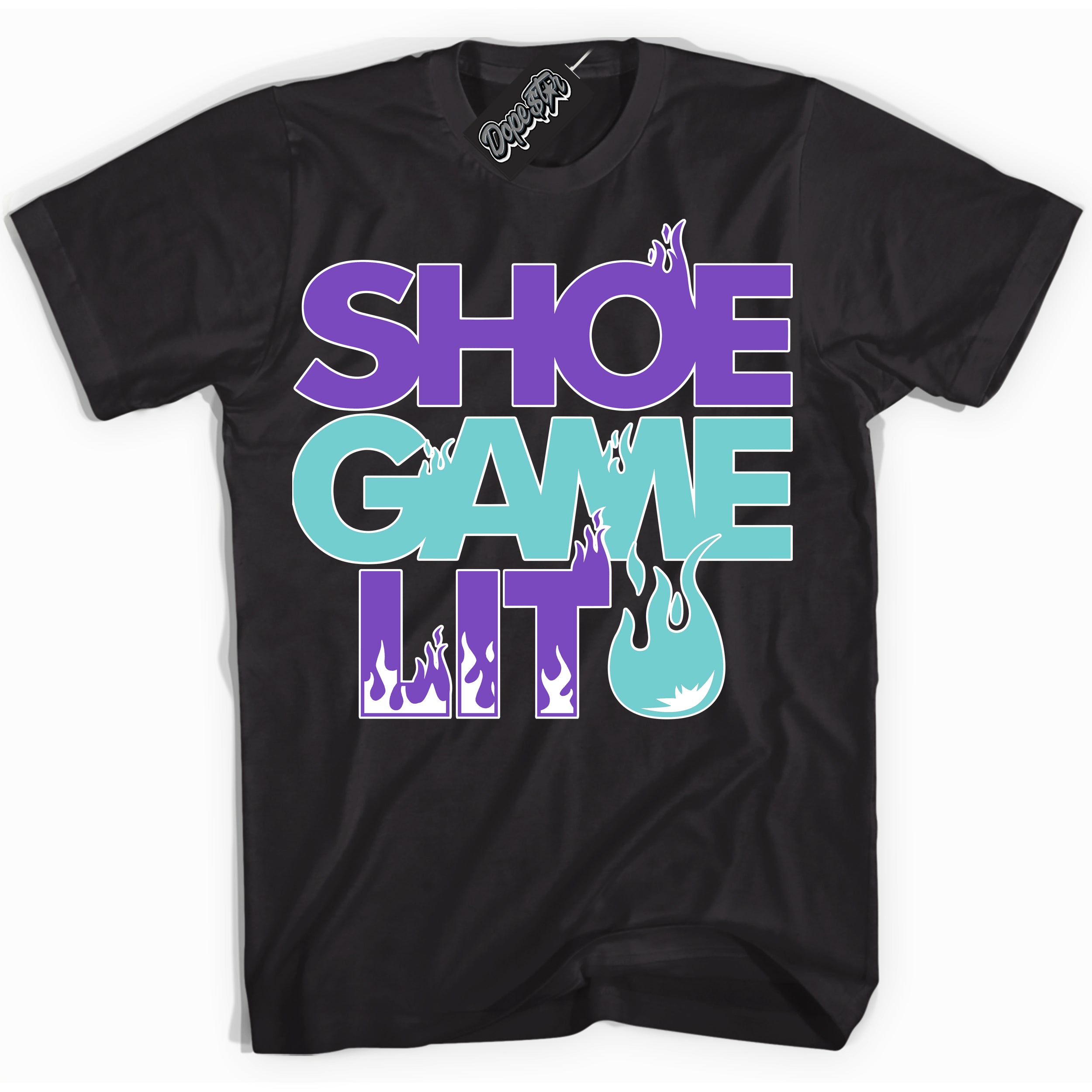 Cool Black Shirt with “Shoe Game Lit” design that perfectly matches the Psychic Purple Hyper Jade 1s Jordans.