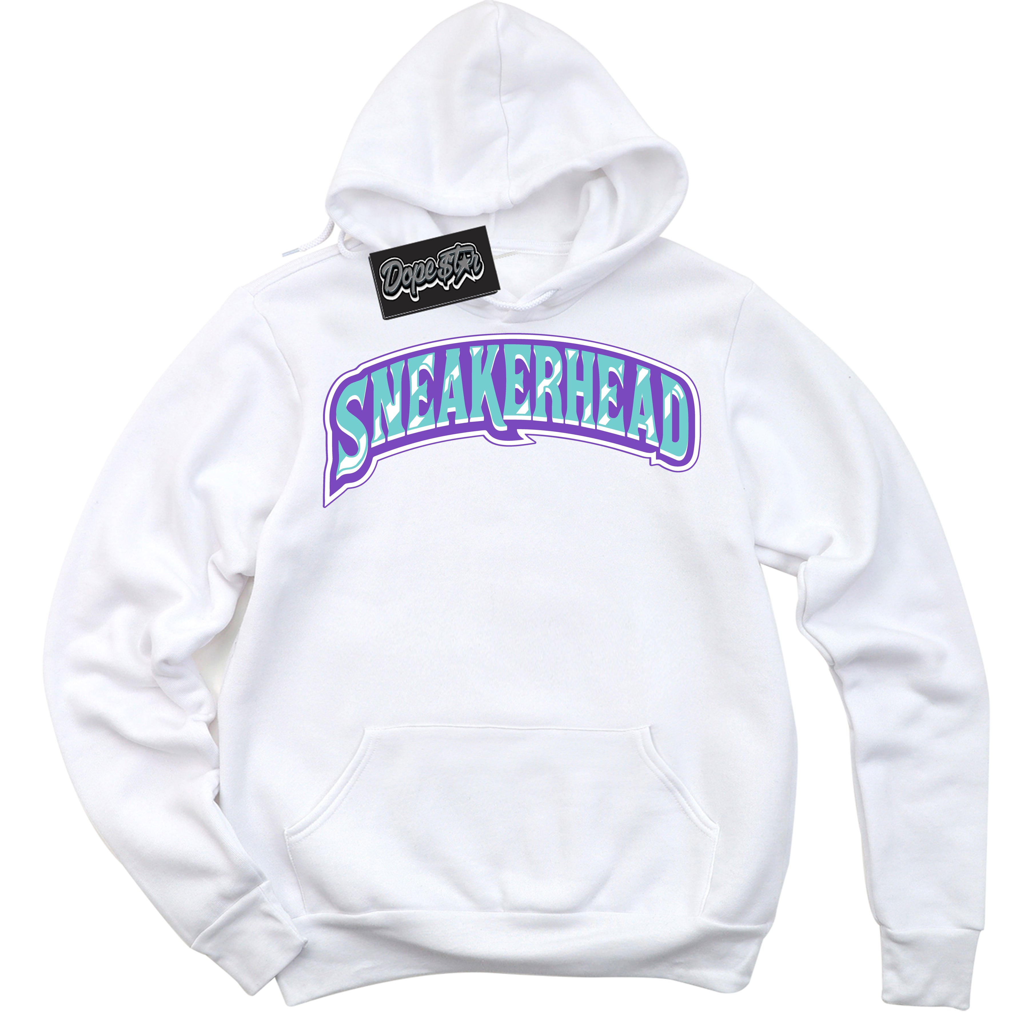 Cool White Hoodie with “Sneakerhead” design that Perfectly Matches Psychic Purple Hyper Jade 1s Jordans.