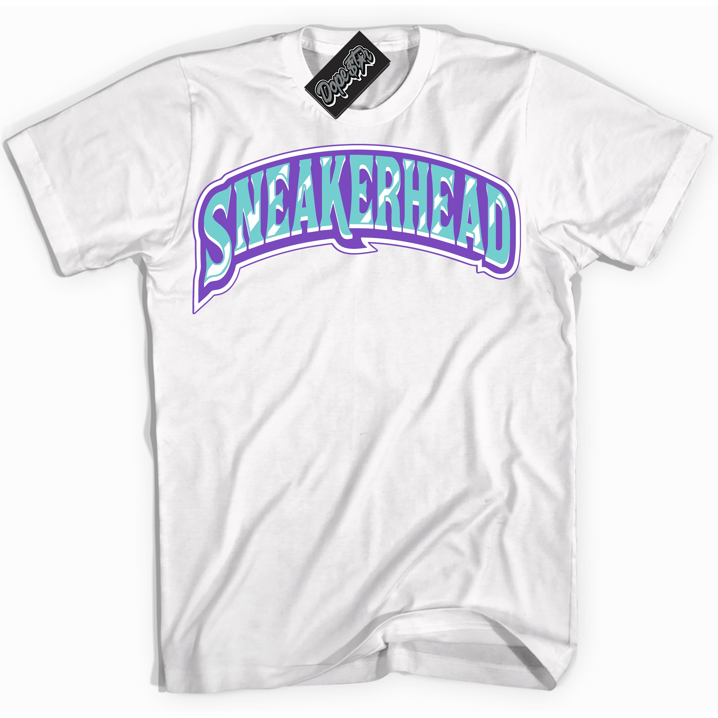 Cool White Shirt with “Sneakerhead” design that perfectly matches the Psychic Purple Hyper Jade 1s Jordans.