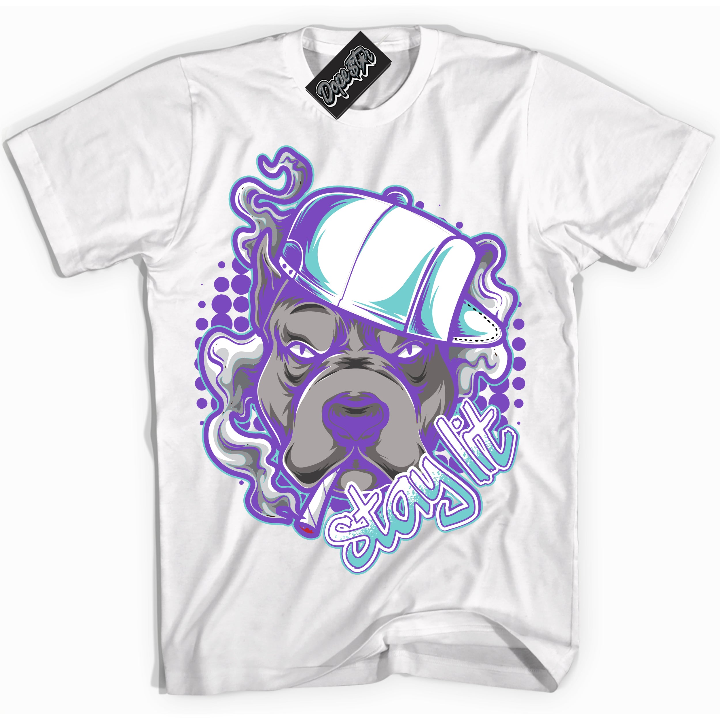 Cool White Shirt with “Stay Lit” design that perfectly matches the Psychic Purple Hyper Jade 1s Jordans.