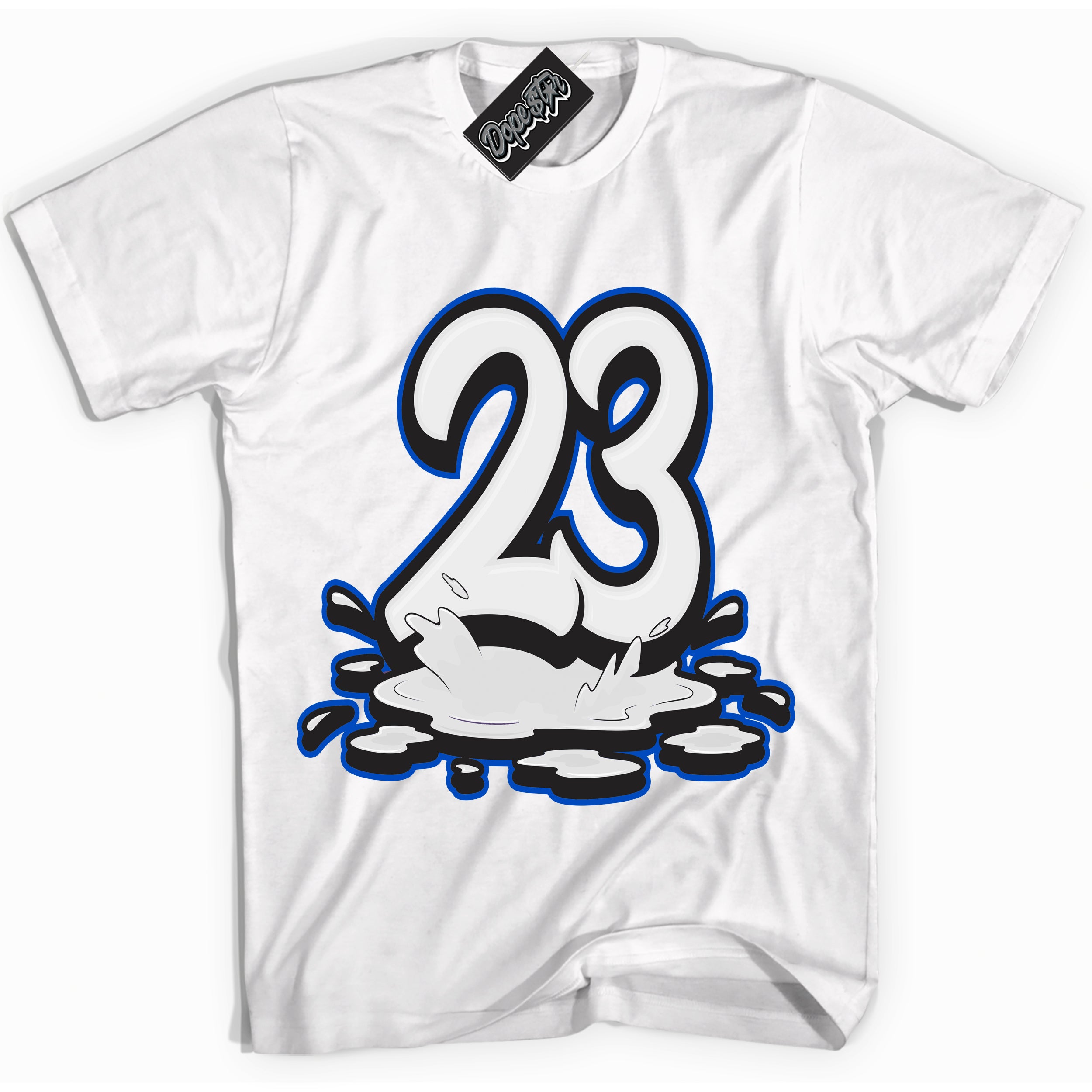 Cool White Shirt with “ 23 Melting” design that perfectly matches Quai 54 1s Sneakers.