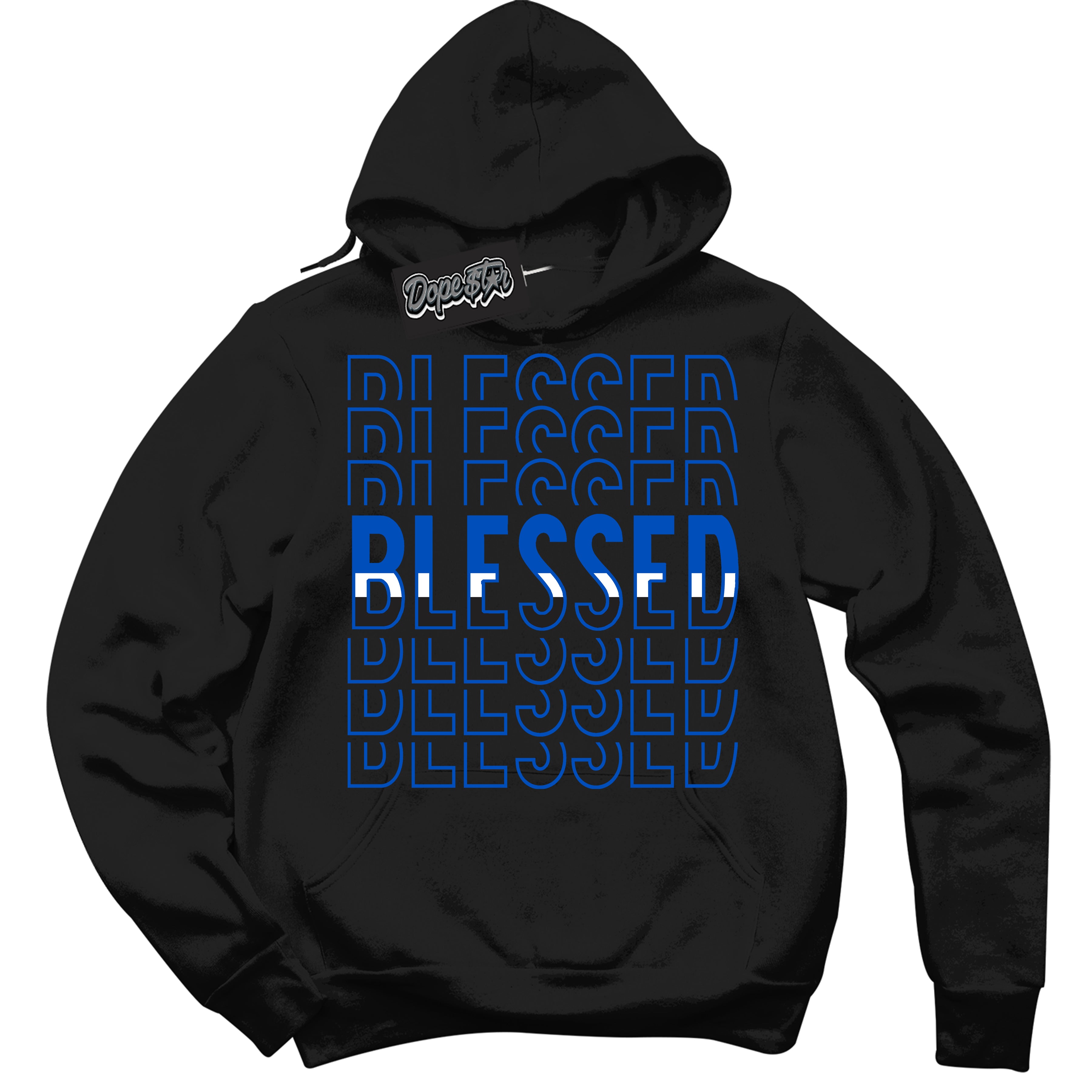 Cool Black Hoodie with “ Blessed Stacked ”  design that Perfectly Matches Quai 54 1s Sneakers.