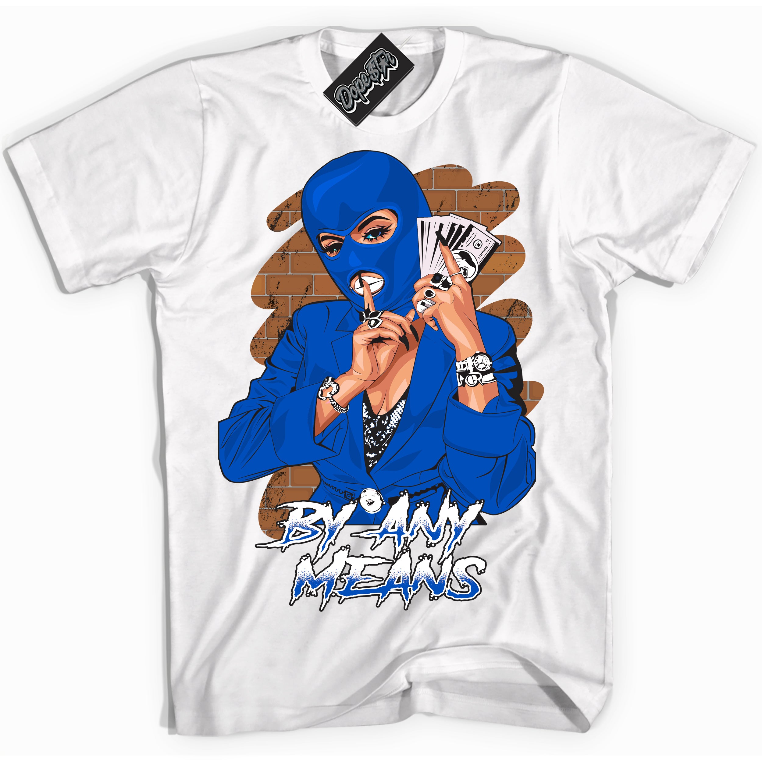 Cool White Shirt with “ By Any Means” design that perfectly matches Quai 54 1s Sneakers.